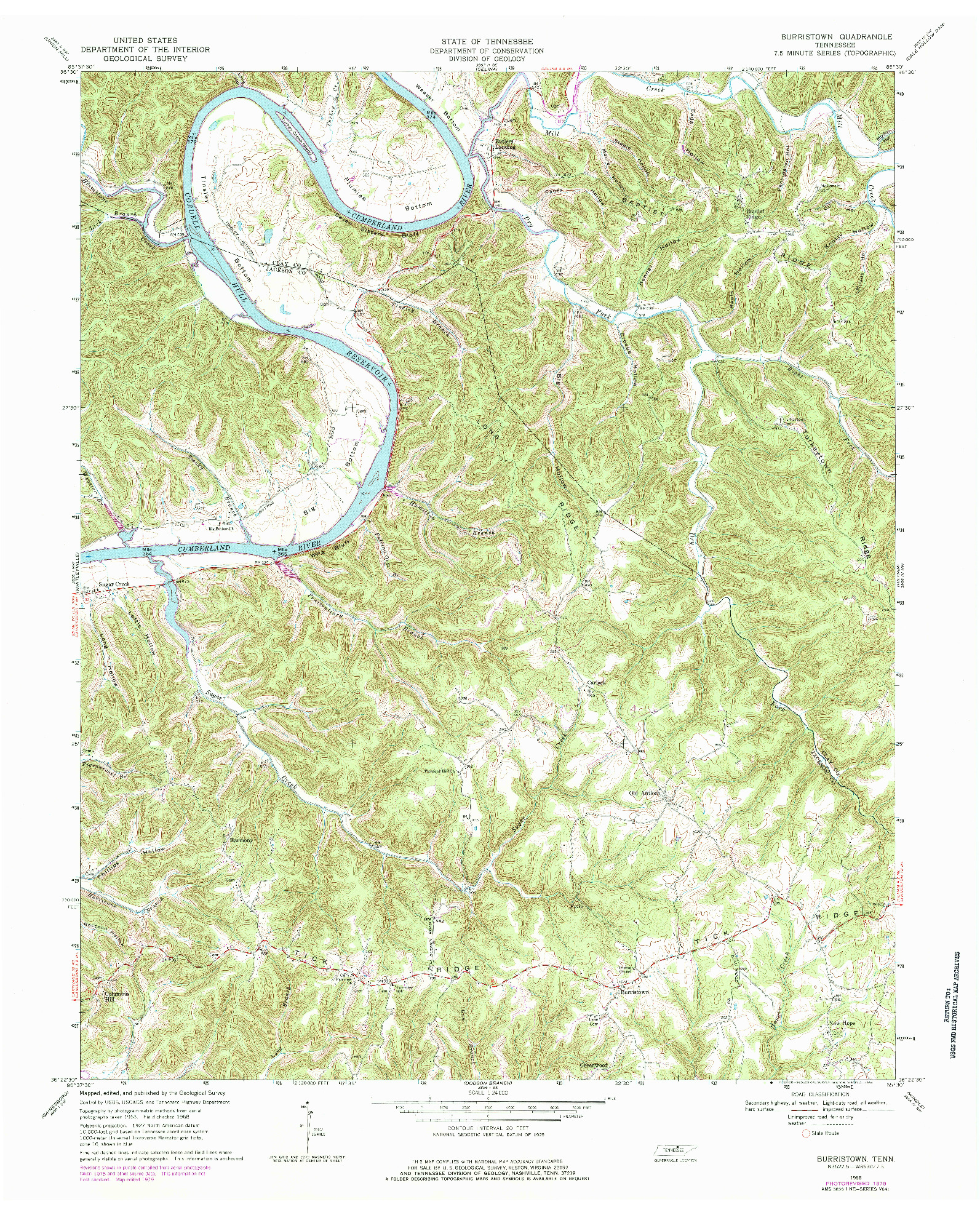 USGS 1:24000-SCALE QUADRANGLE FOR BURRISTOWN, TN 1968