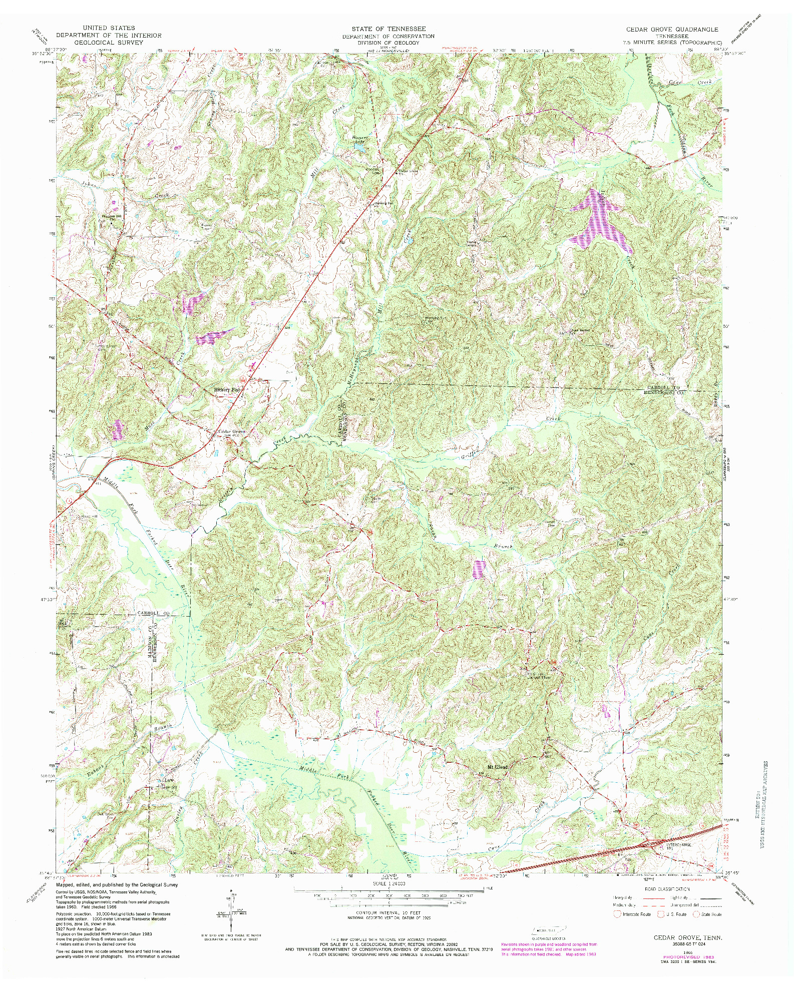 USGS 1:24000-SCALE QUADRANGLE FOR CEDAR CREEK, TN 1966
