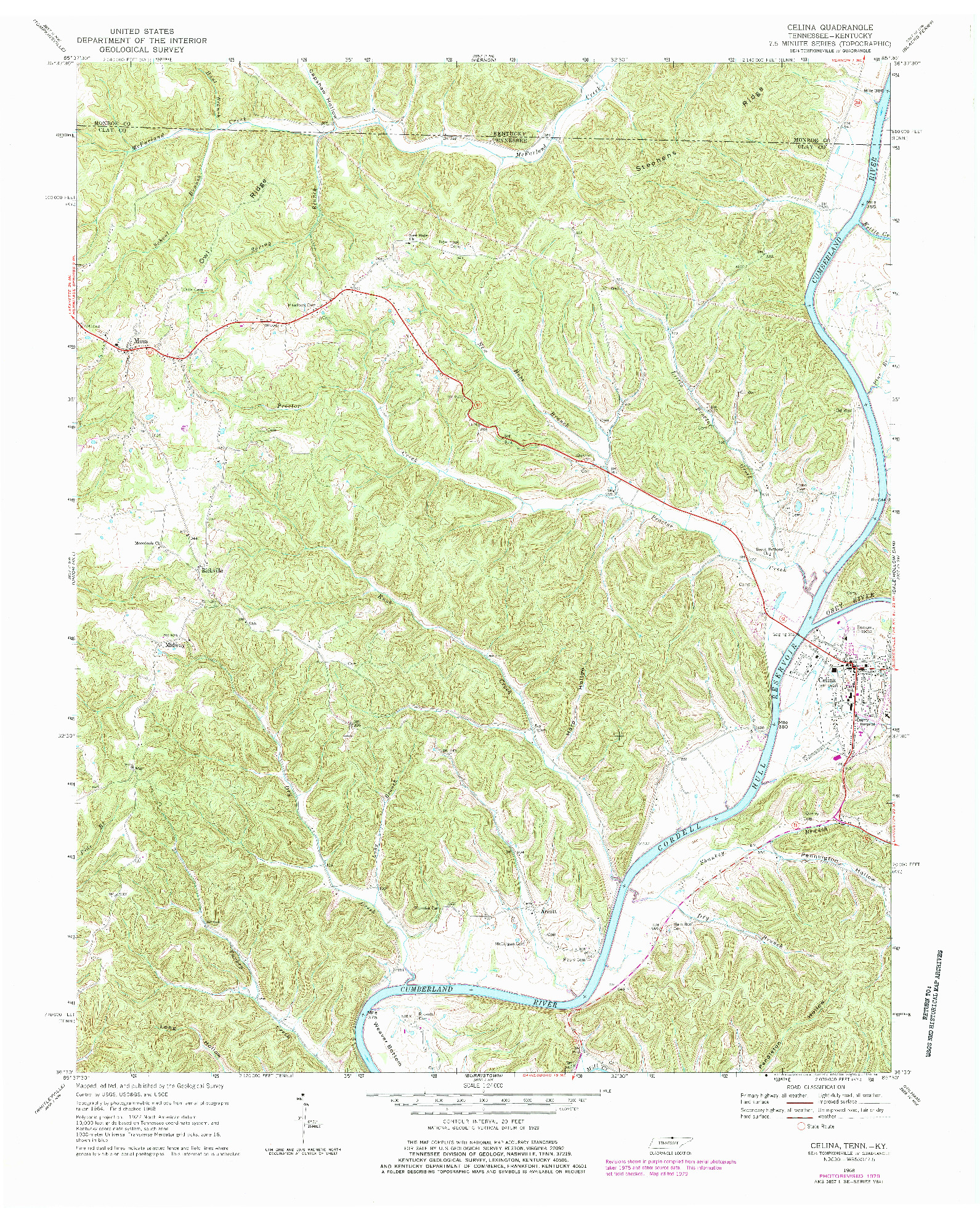 USGS 1:24000-SCALE QUADRANGLE FOR CELINA, TN 1968