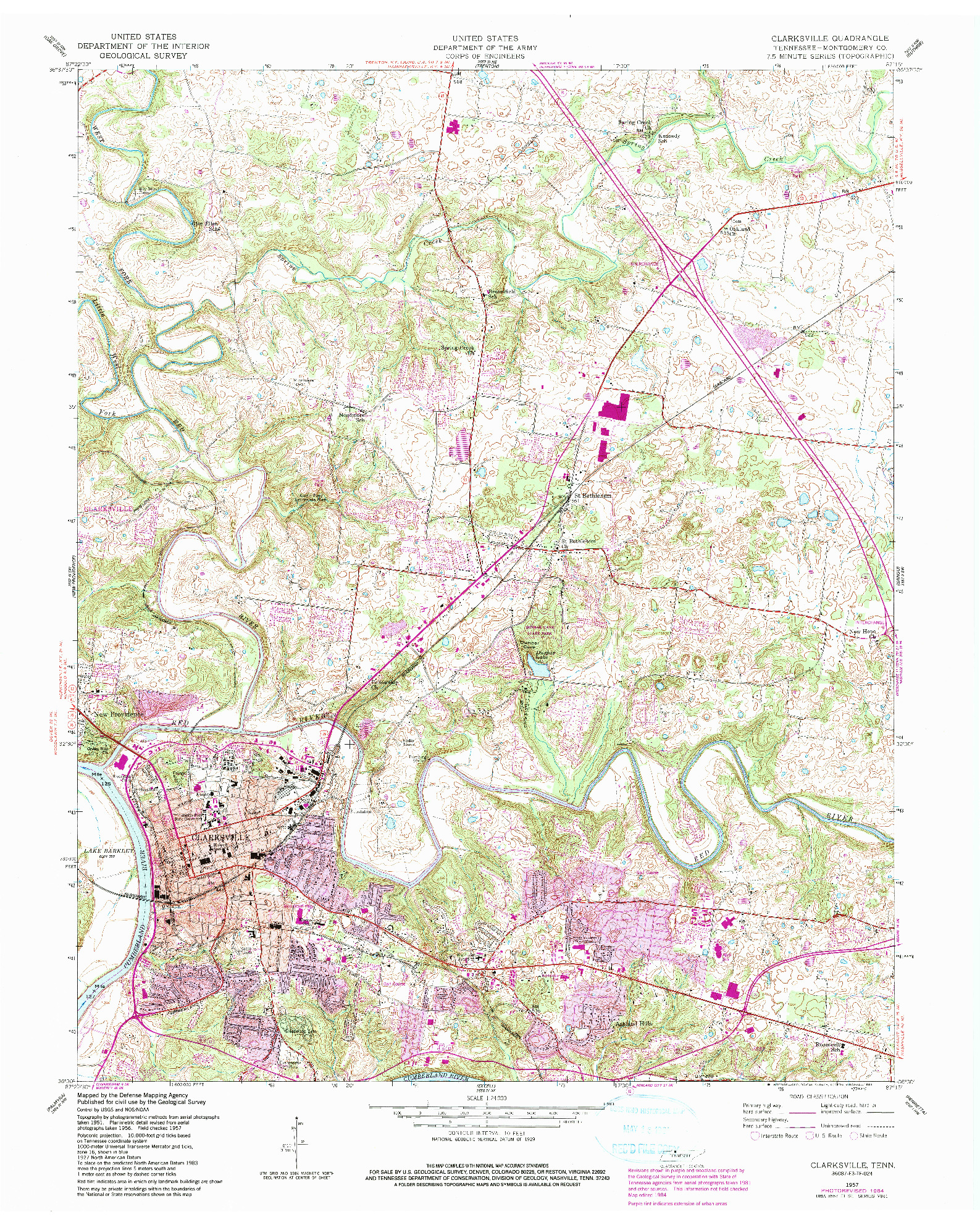 USGS 1:24000-SCALE QUADRANGLE FOR CLARKSVILLE, TN 1957