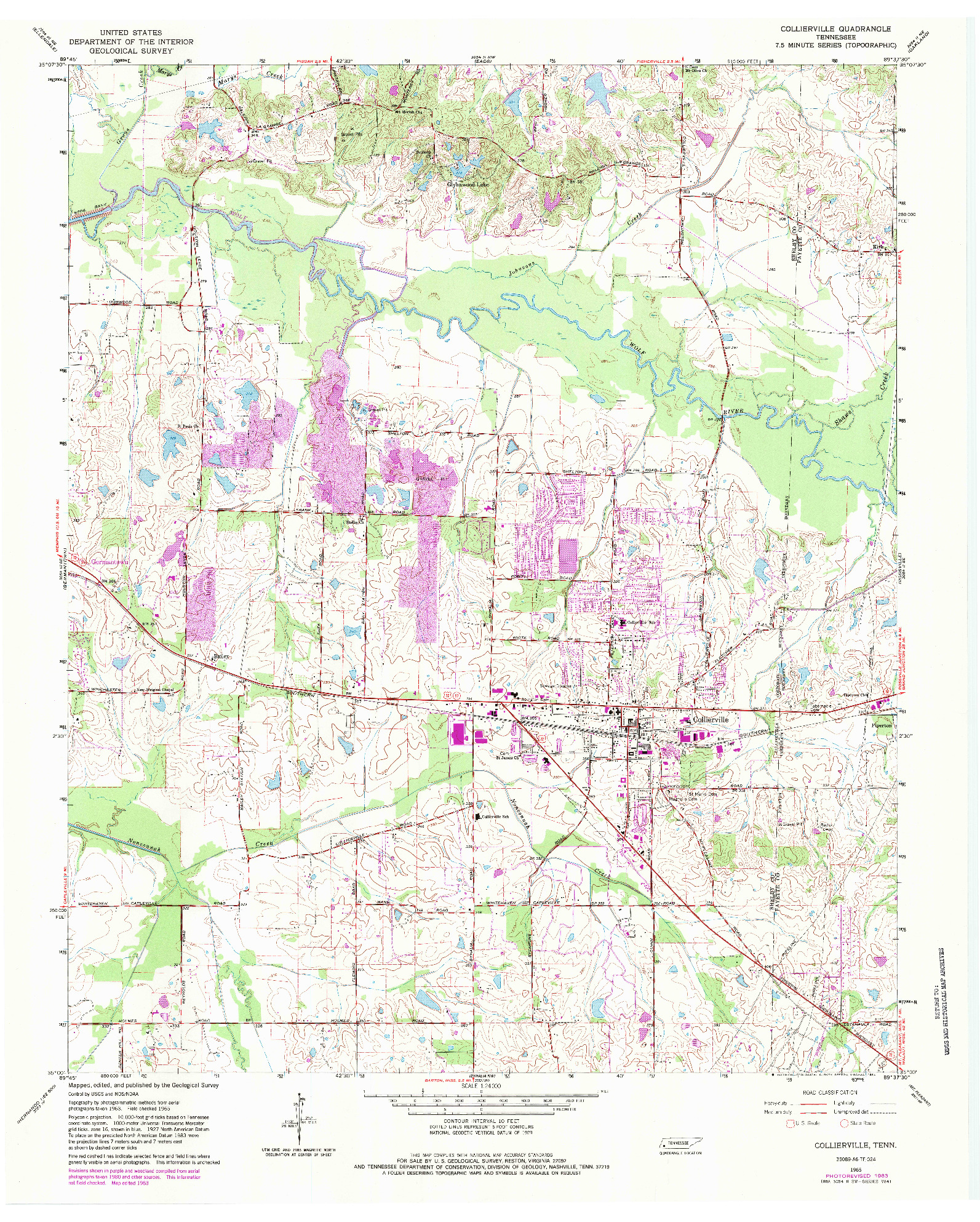 USGS 1:24000-SCALE QUADRANGLE FOR COLLIERVILLE, TN 1965