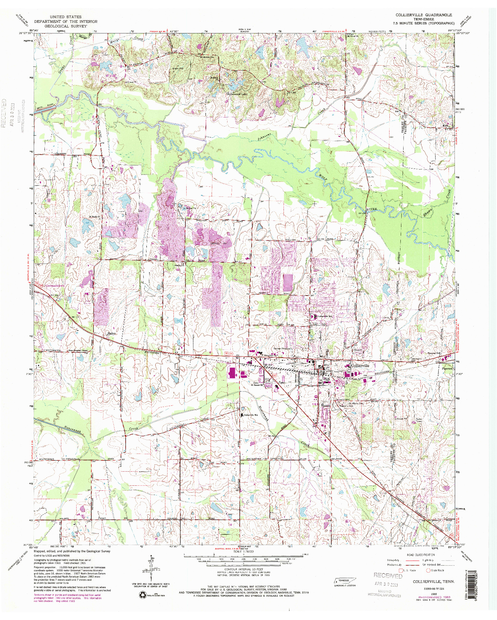 USGS 1:24000-SCALE QUADRANGLE FOR COLLIERVILLE, TN 1965