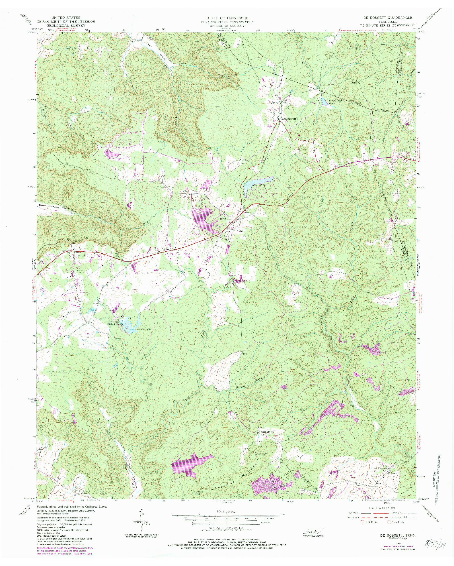 USGS 1:24000-SCALE QUADRANGLE FOR DE ROSSETT, TN 1954