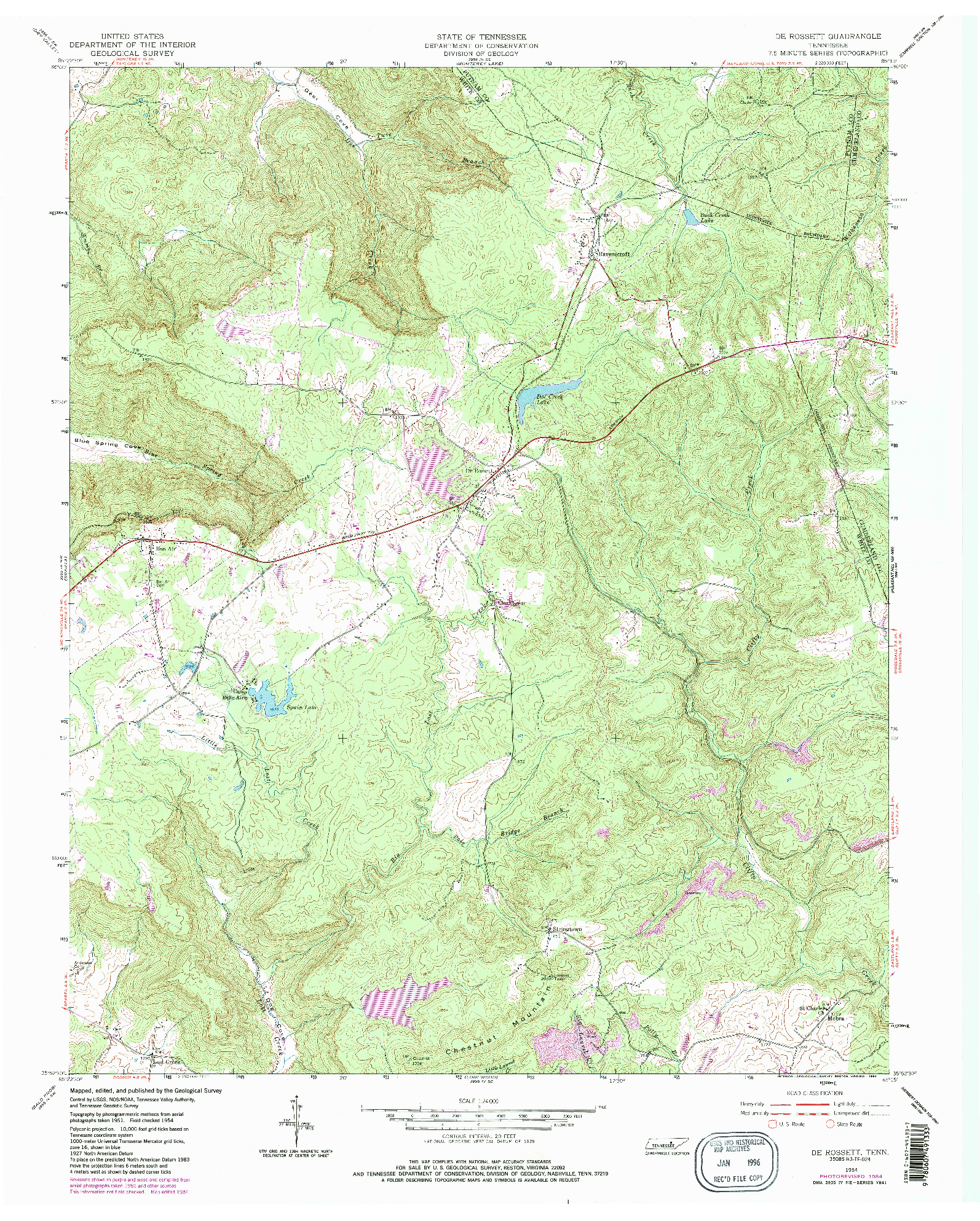 USGS 1:24000-SCALE QUADRANGLE FOR DE ROSSETT, TN 1954