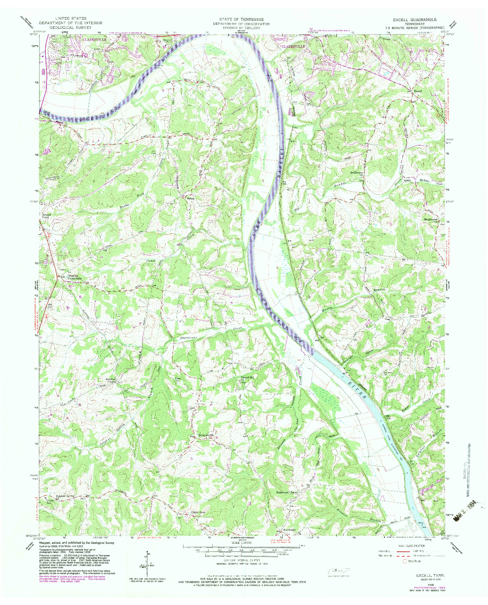 USGS 1:24000-SCALE QUADRANGLE FOR EXCELL, TN 1958