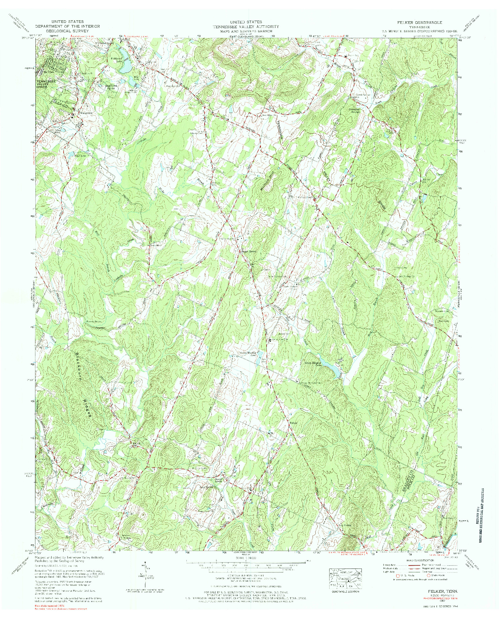 USGS 1:24000-SCALE QUADRANGLE FOR FELKER, TN 1967