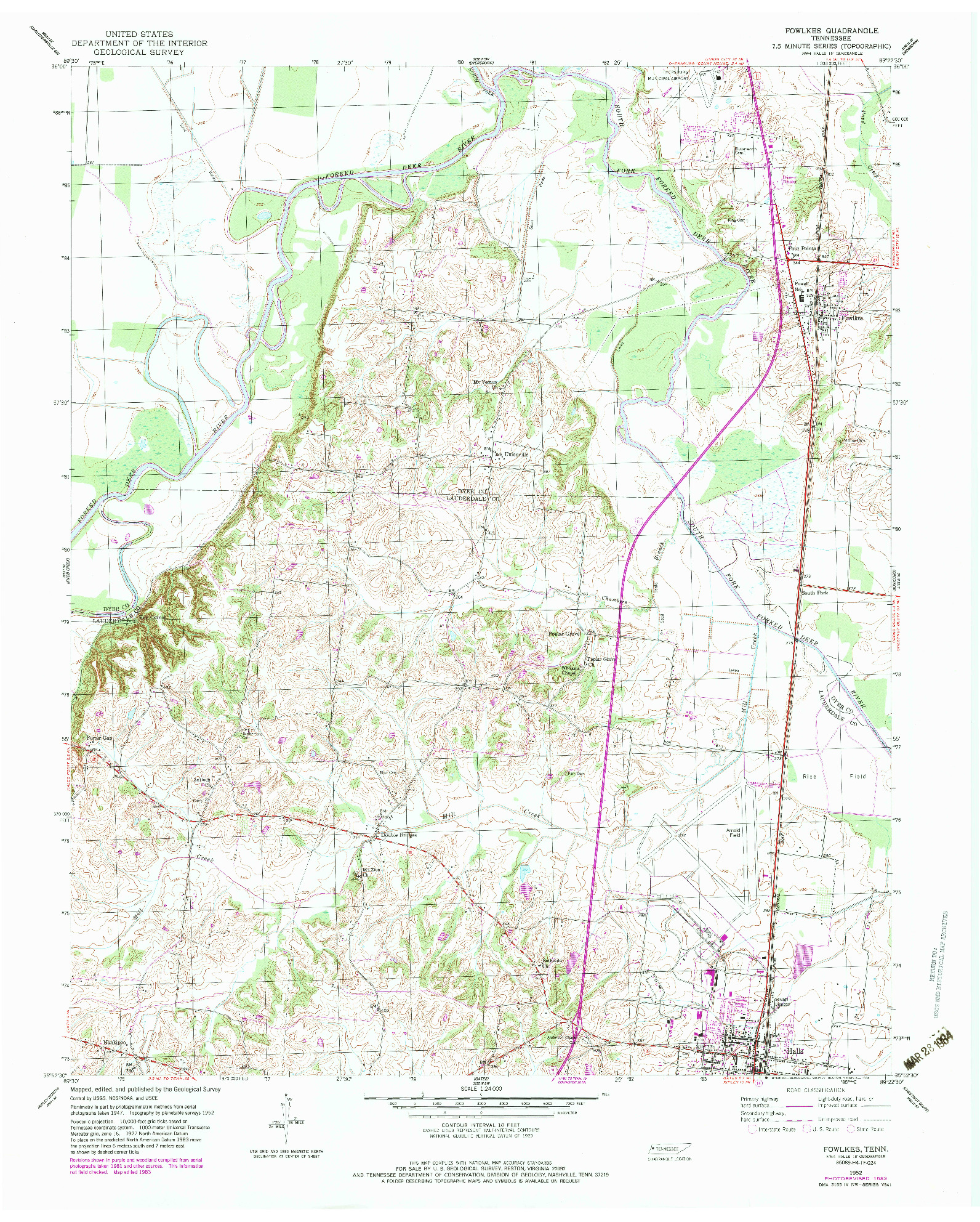 USGS 1:24000-SCALE QUADRANGLE FOR FOWLKES, TN 1952