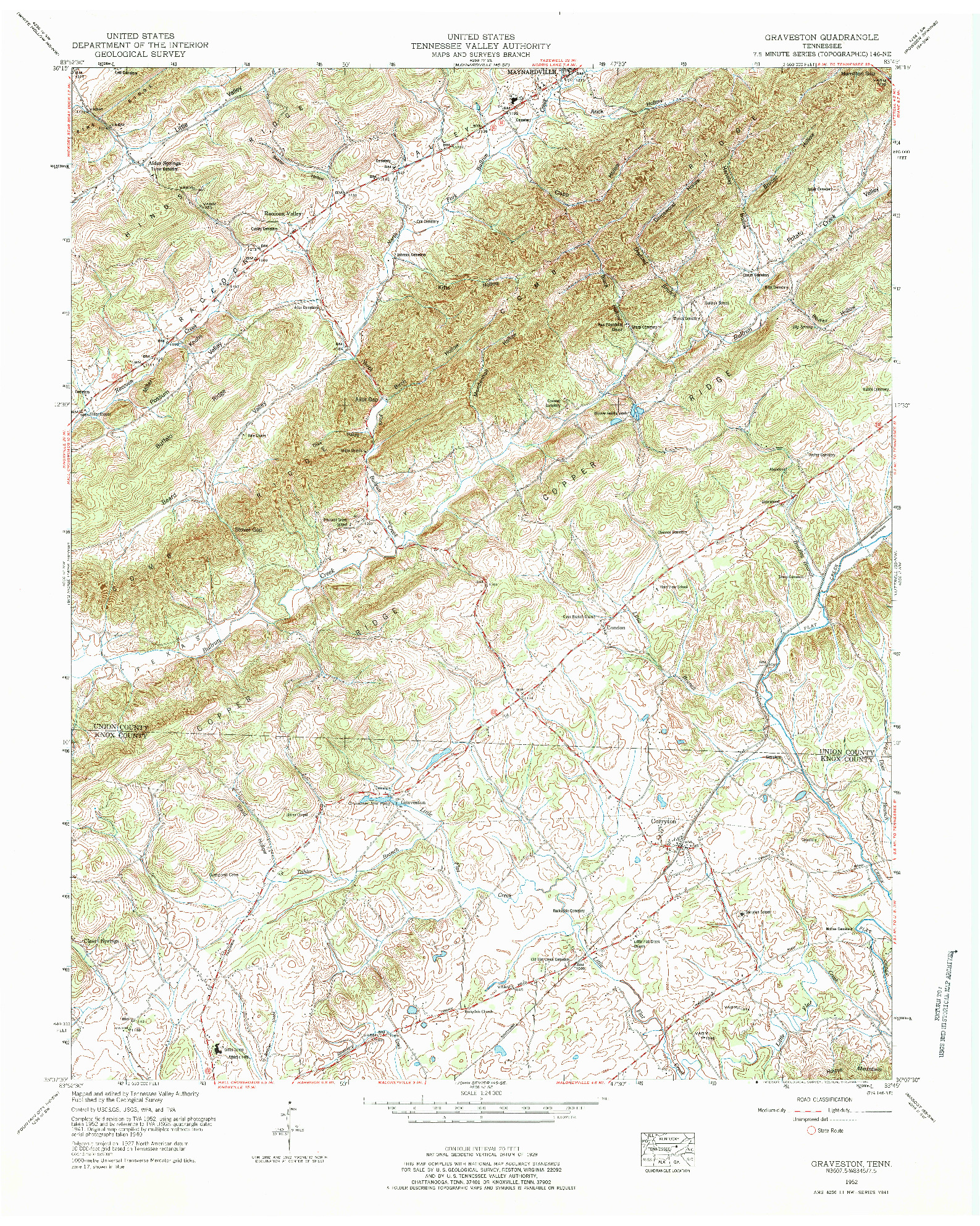 USGS 1:24000-SCALE QUADRANGLE FOR GRAVESTON, TN 1952
