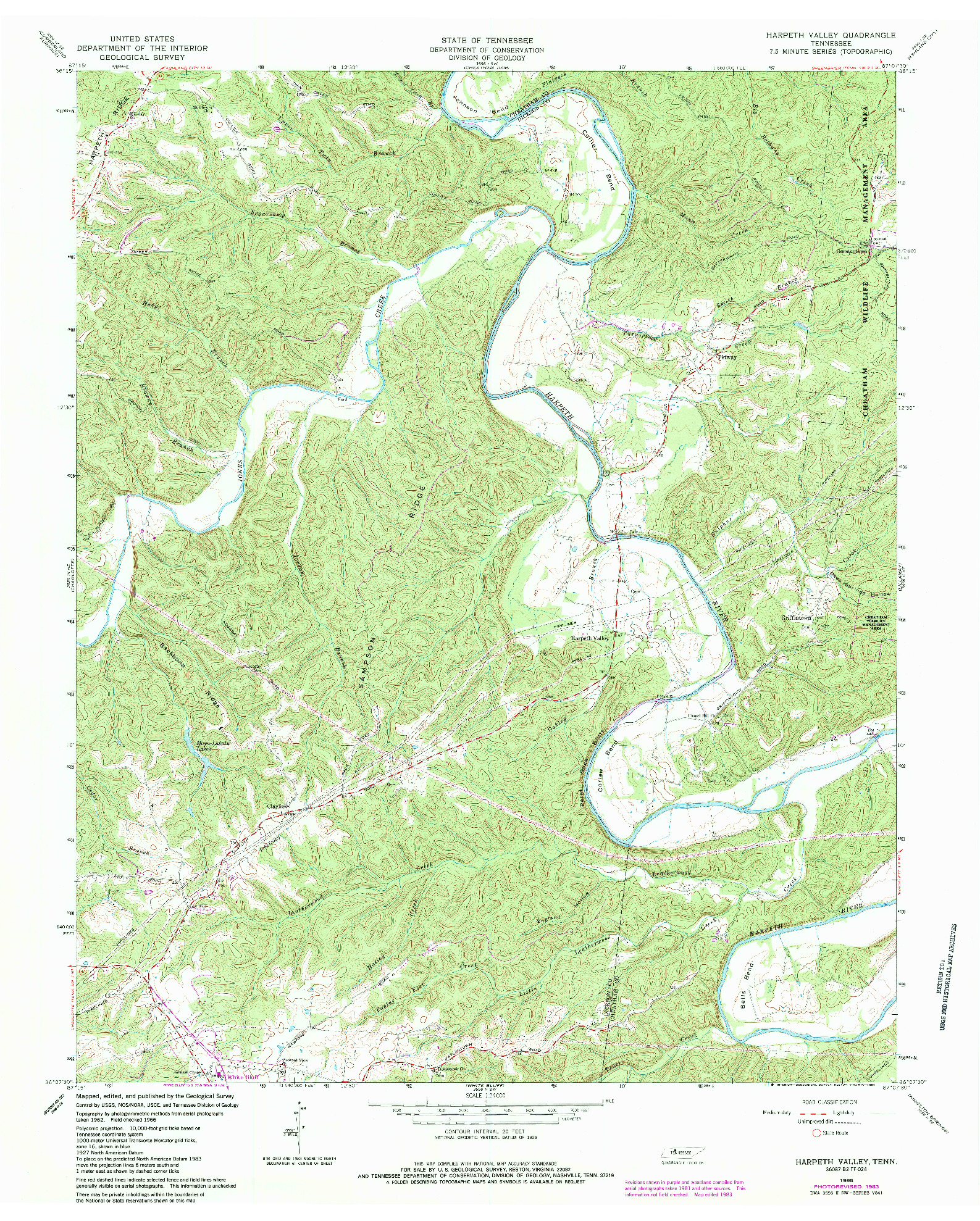 USGS 1:24000-SCALE QUADRANGLE FOR HARPETH VALLEY, TN 1966
