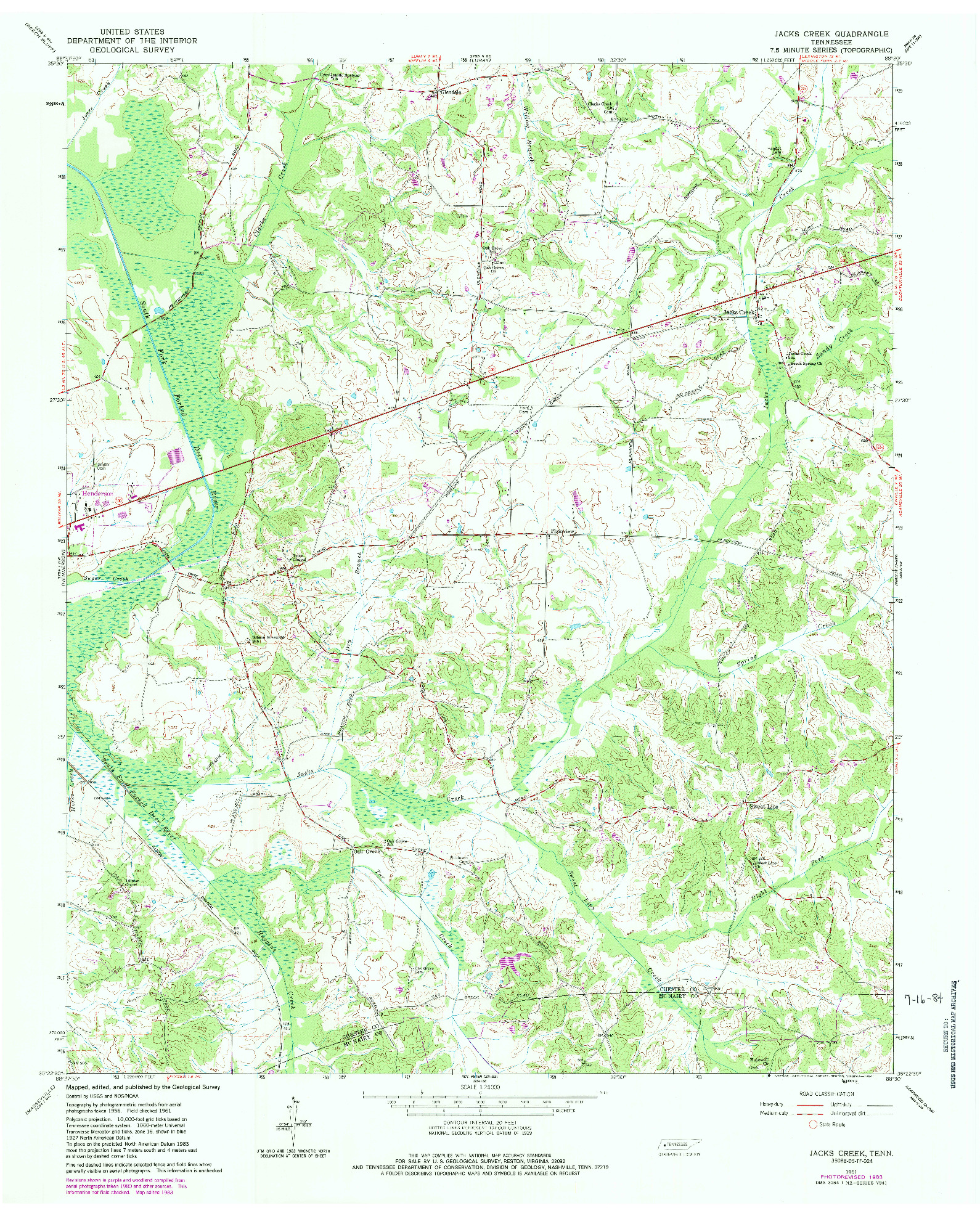 USGS 1:24000-SCALE QUADRANGLE FOR JACKS CREEK, TN 1961