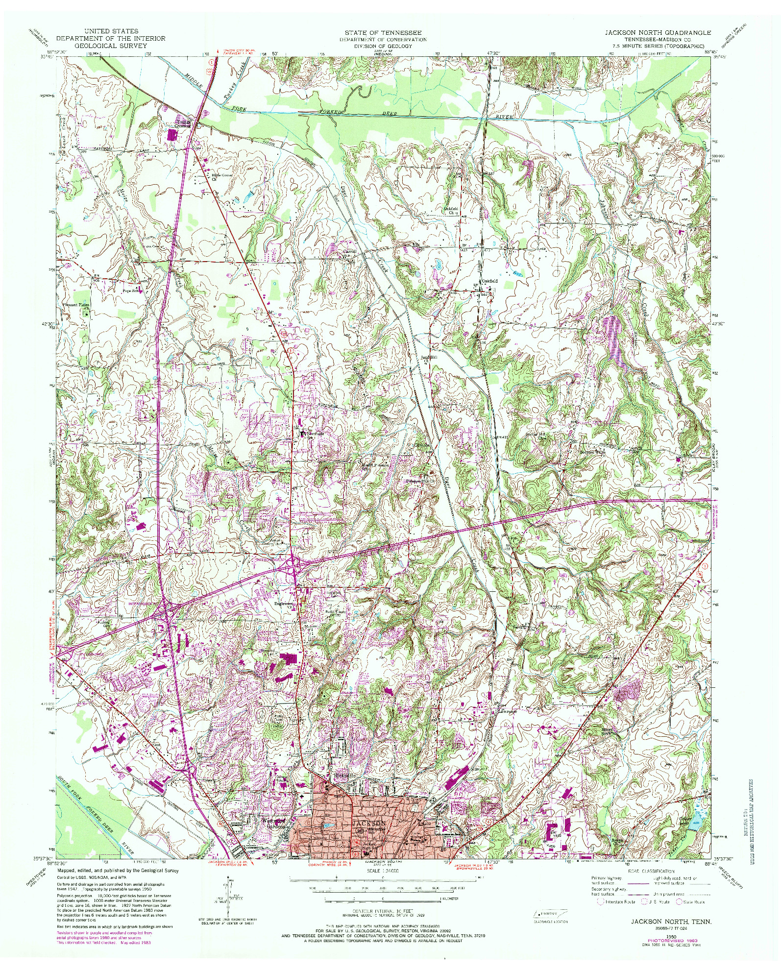 USGS 1:24000-SCALE QUADRANGLE FOR JACKSON NORTH, TN 1950