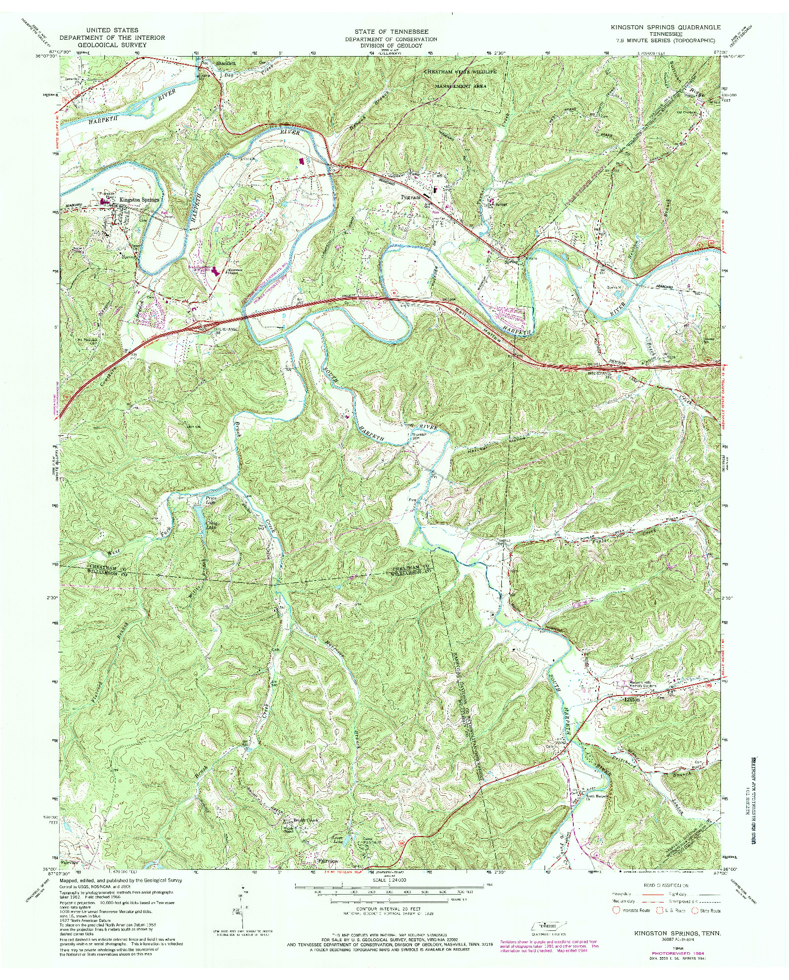 USGS 1:24000-SCALE QUADRANGLE FOR KINGSTON SPRINGS, TN 1966