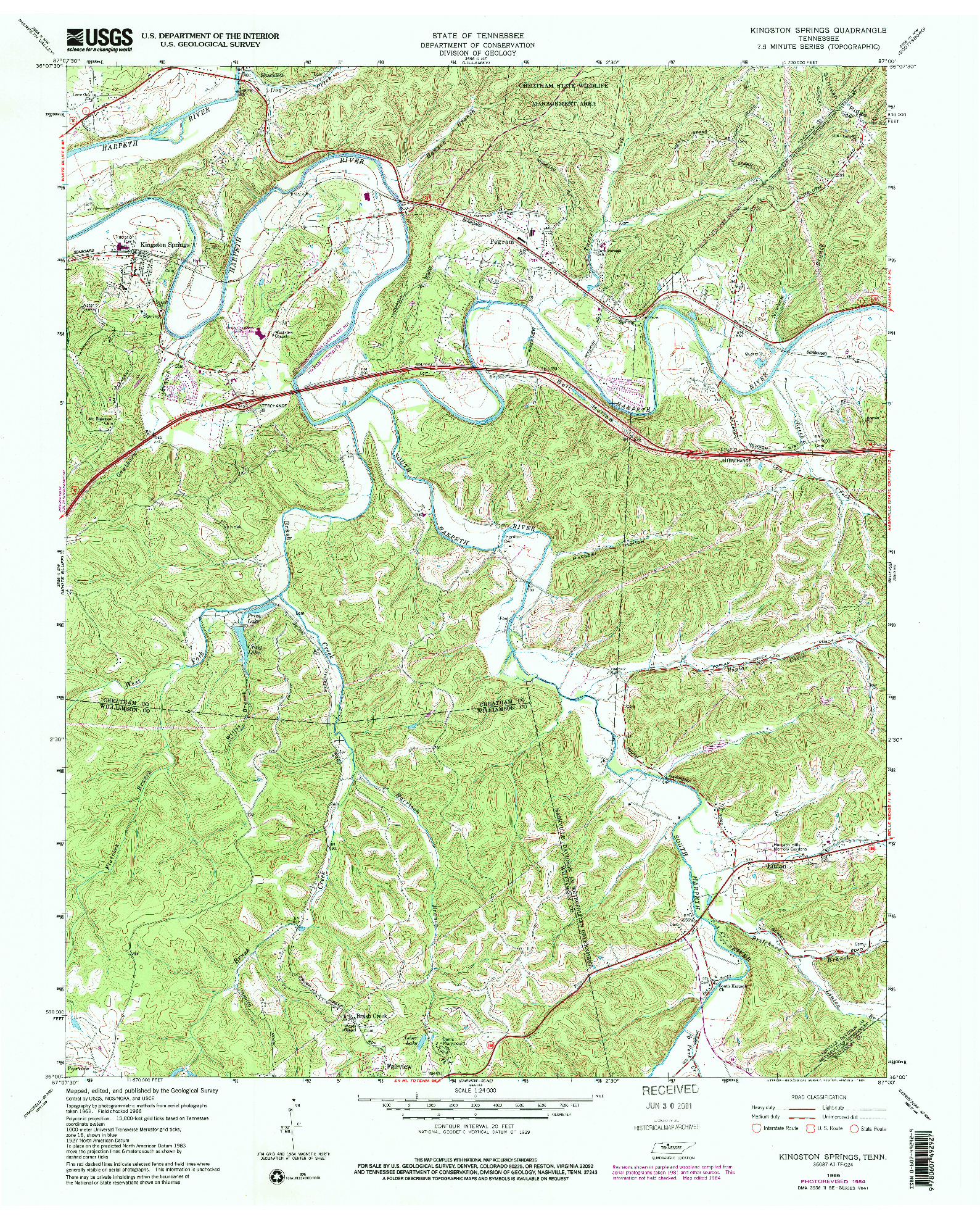 USGS 1:24000-SCALE QUADRANGLE FOR KINGSTON SPRINGS, TN 1966