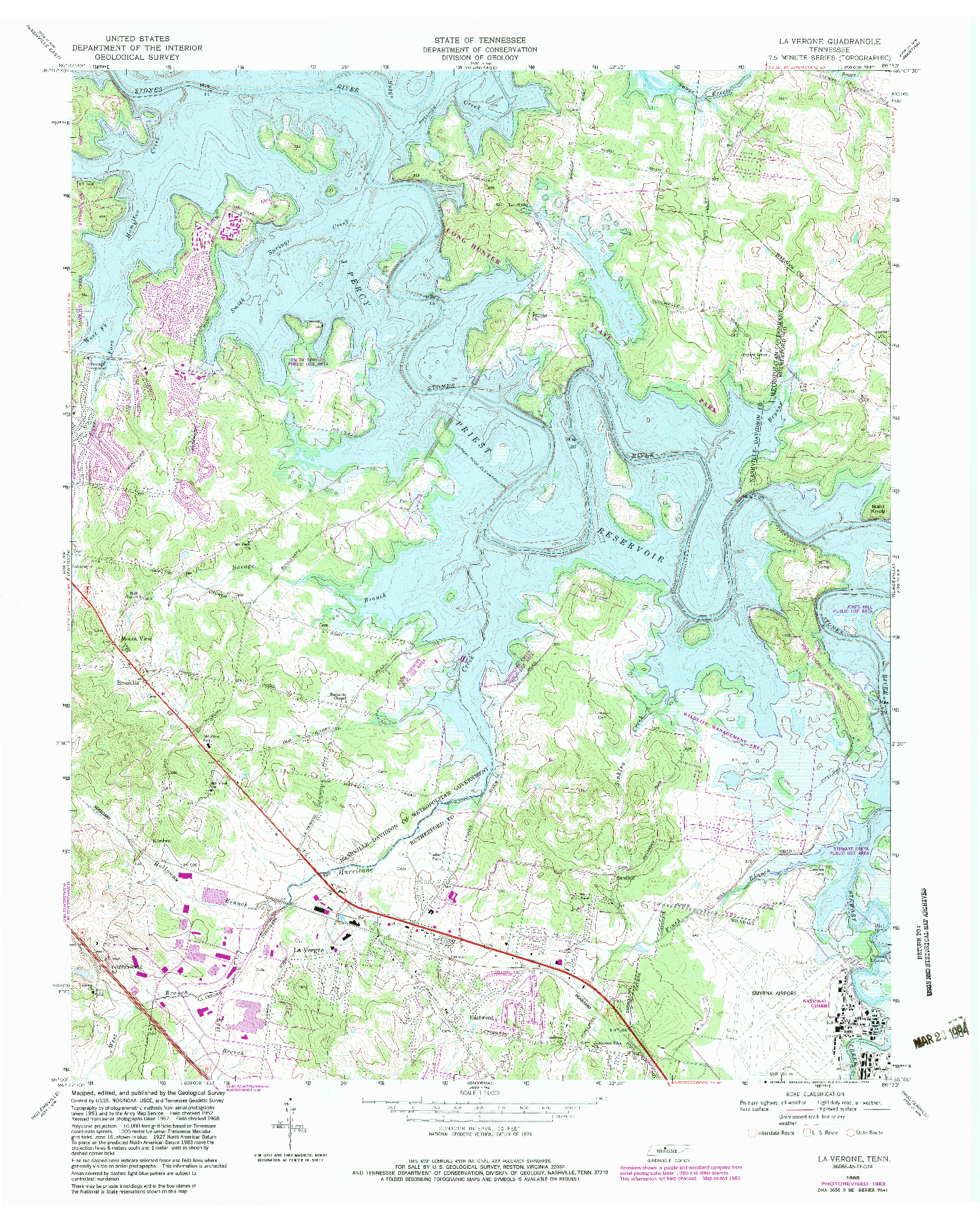 USGS 1:24000-SCALE QUADRANGLE FOR LA VERGNE, TN 1968