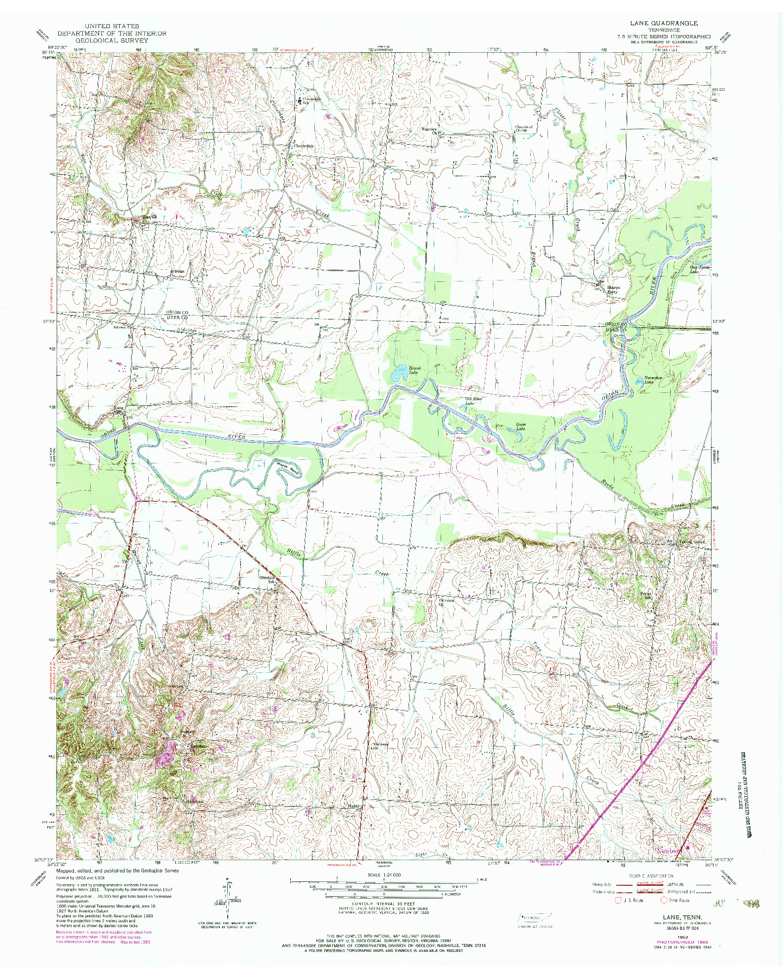 USGS 1:24000-SCALE QUADRANGLE FOR LANE, TN 1952