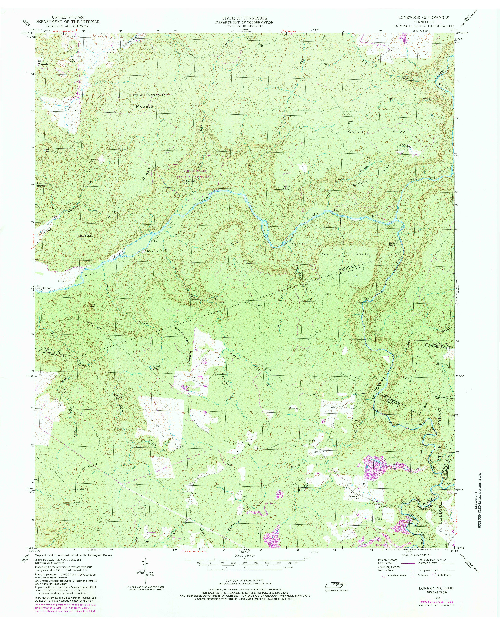 USGS 1:24000-SCALE QUADRANGLE FOR LONEWOOD, TN 1954