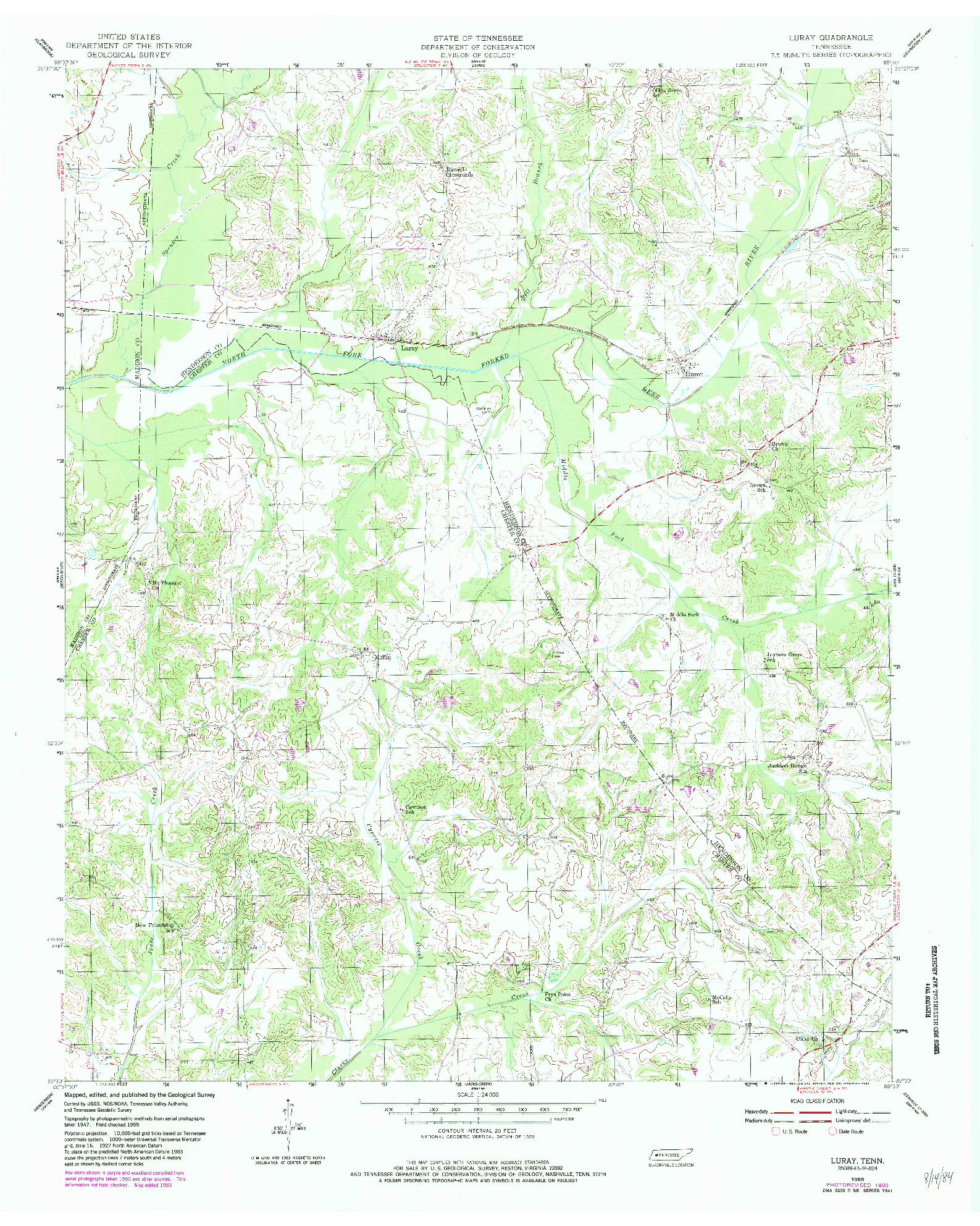 USGS 1:24000-SCALE QUADRANGLE FOR LURAY, TN 1955