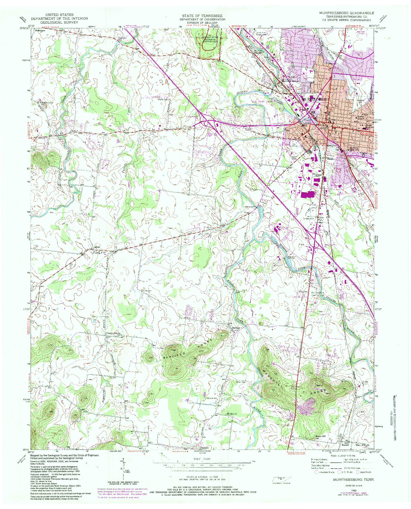 USGS 1:24000-SCALE QUADRANGLE FOR MURFREESBORO, TN 1950