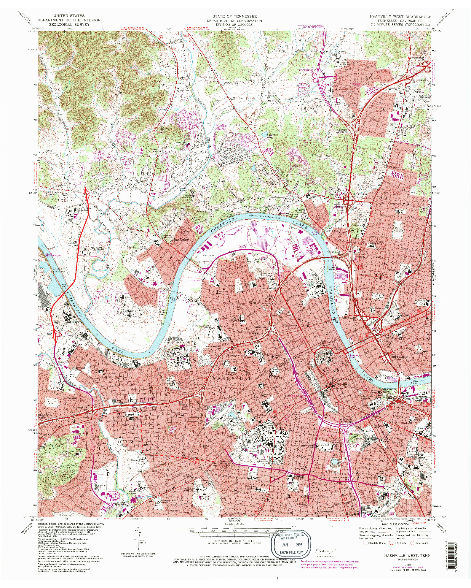 USGS 1:24000-SCALE QUADRANGLE FOR NASHVILLE WEST, TN 1968