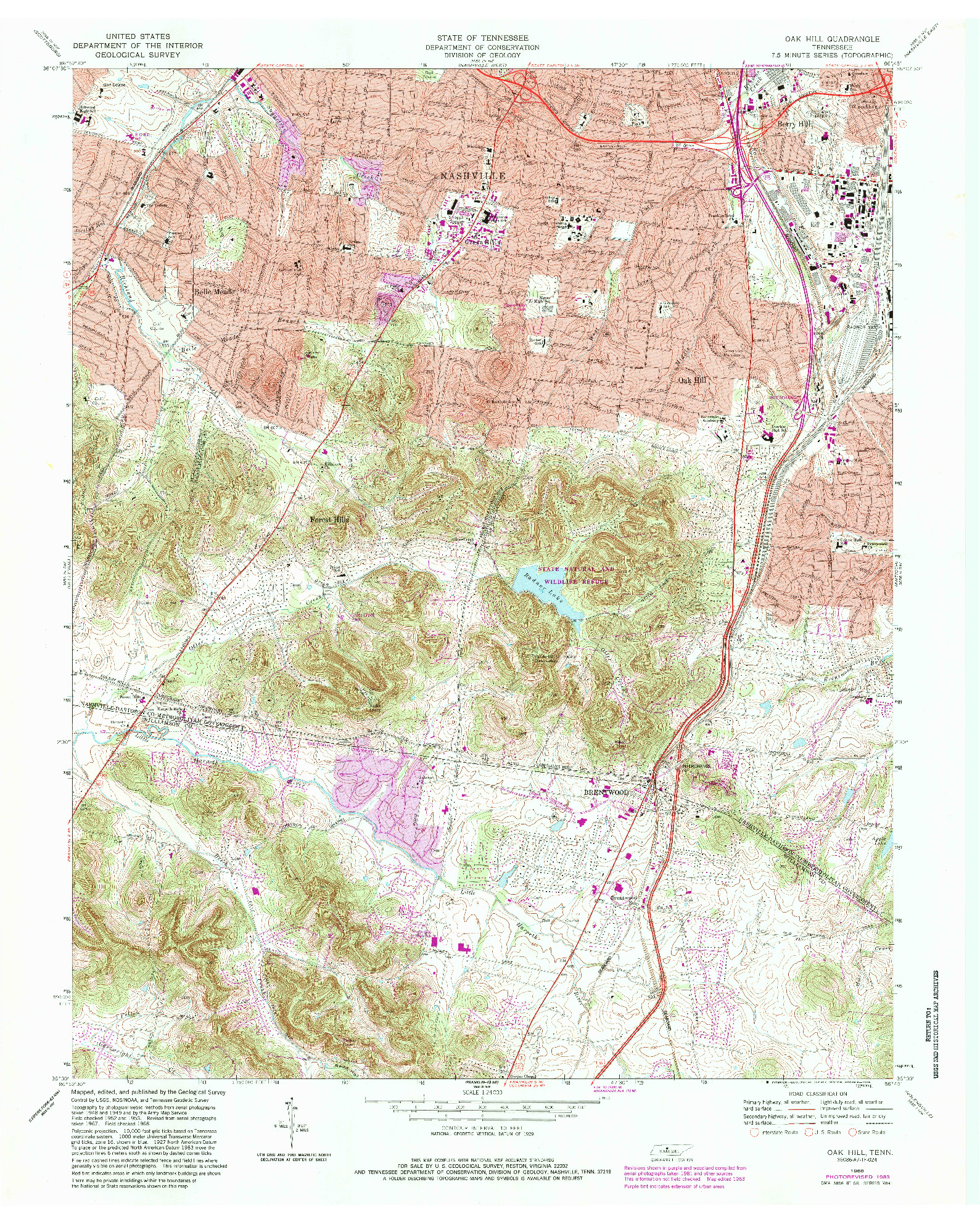 USGS 1:24000-SCALE QUADRANGLE FOR OAK HILL, TN 1968