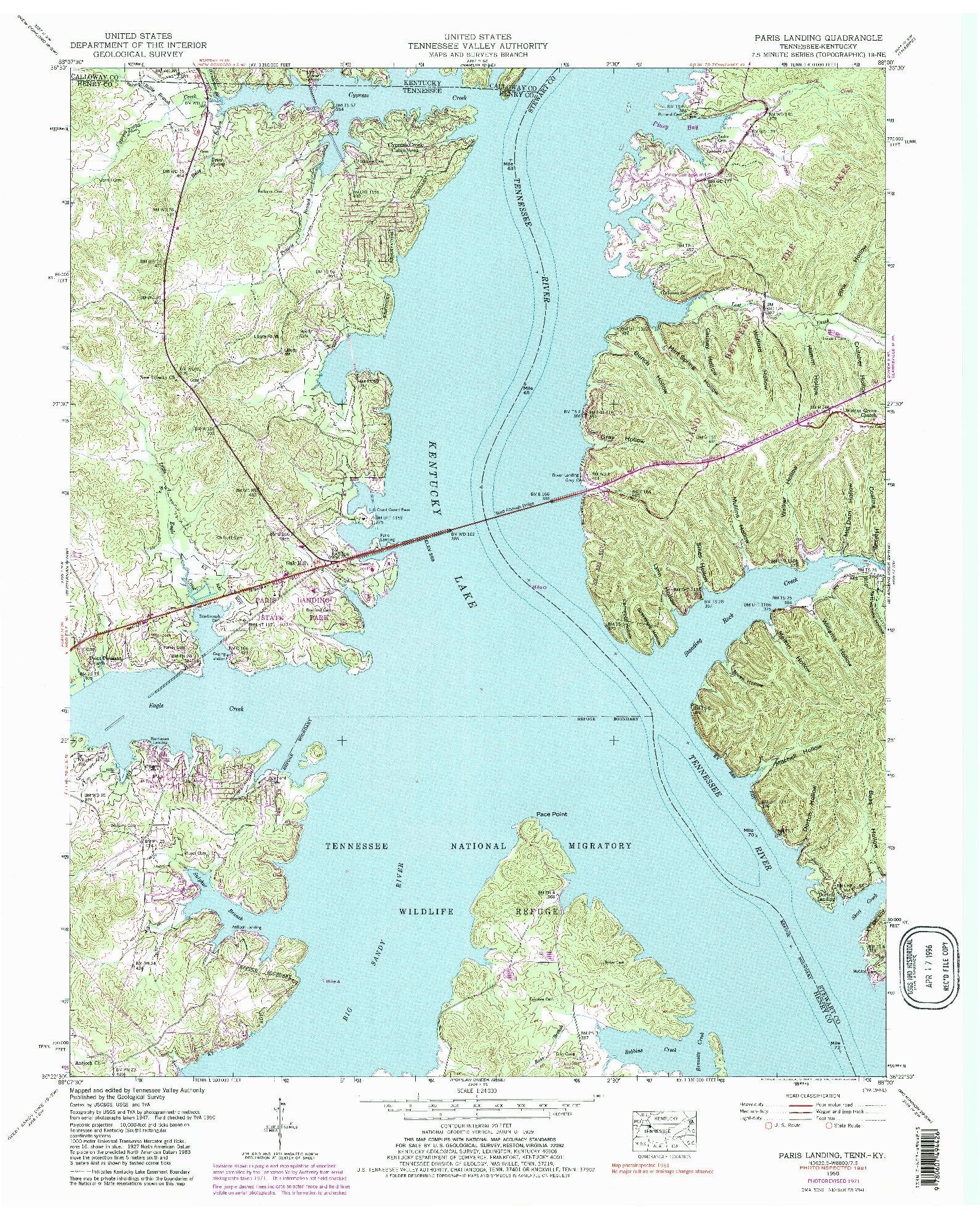 USGS 1:24000-SCALE QUADRANGLE FOR PARIS LANDING, TN 1950