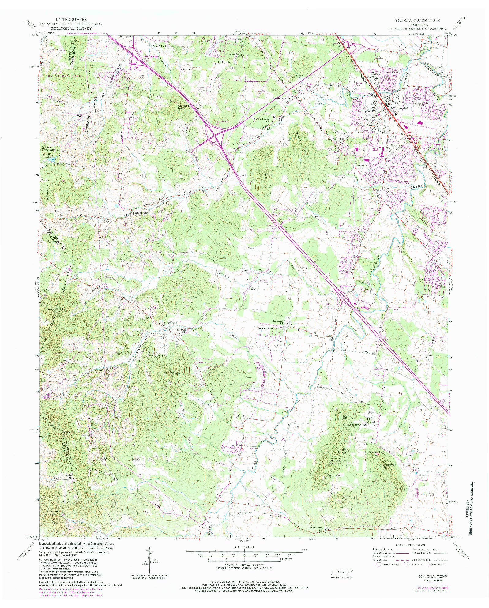 USGS 1:24000-SCALE QUADRANGLE FOR SMYRNA, TN 1957