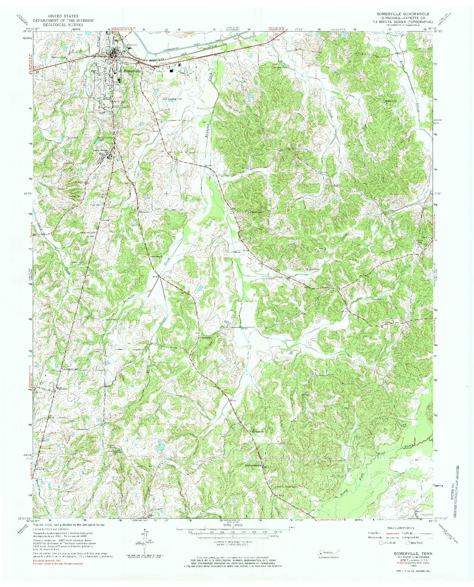USGS 1:24000-SCALE QUADRANGLE FOR SOMERVILLE, TN 1965