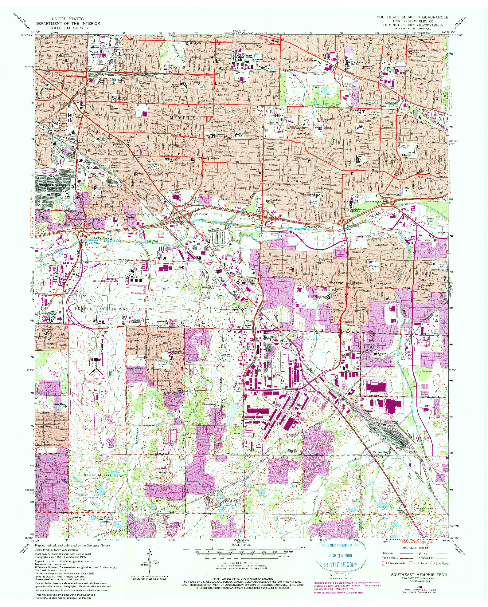 USGS 1:24000-SCALE QUADRANGLE FOR SOUTHEAST MEMPHIS, TN 1965