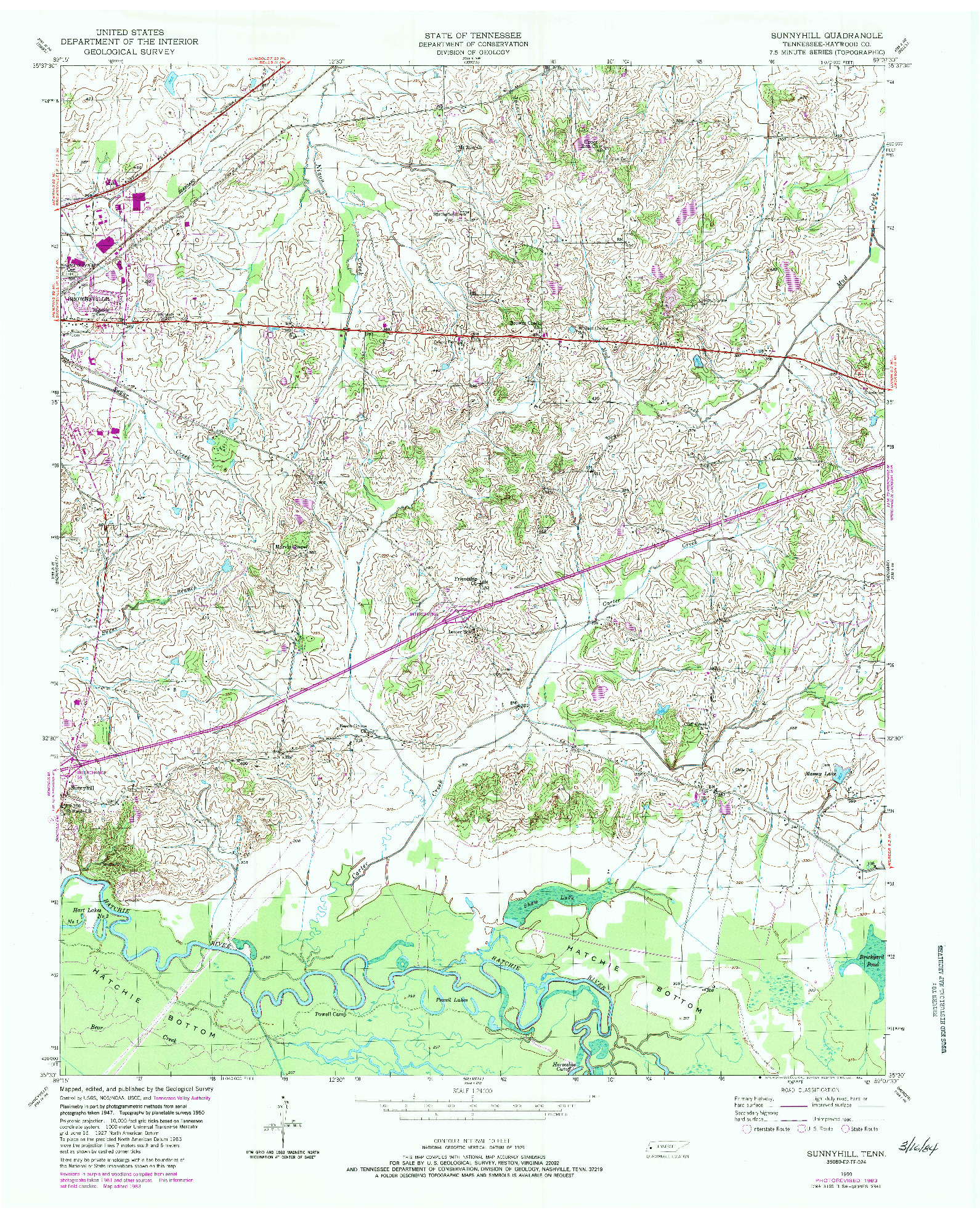 USGS 1:24000-SCALE QUADRANGLE FOR SUNNYHILL, TN 1950