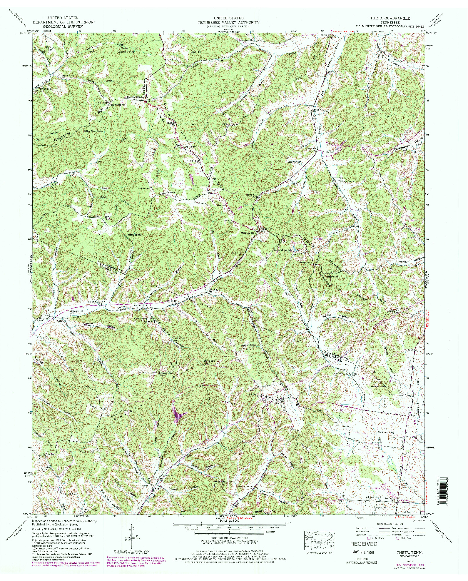 USGS 1:24000-SCALE QUADRANGLE FOR THETA, TN 1951