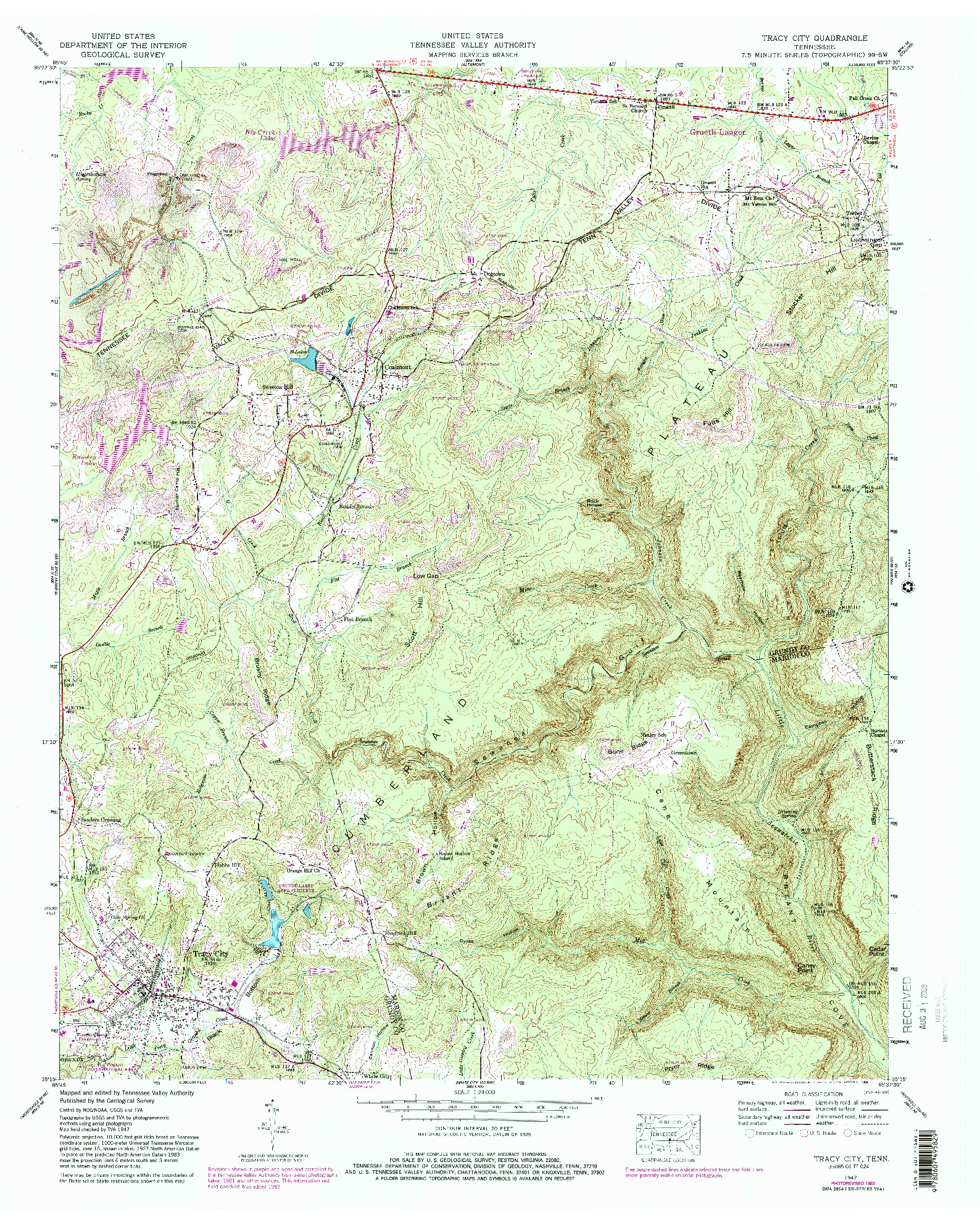 USGS 1:24000-SCALE QUADRANGLE FOR TRACY CITY, TN 1947
