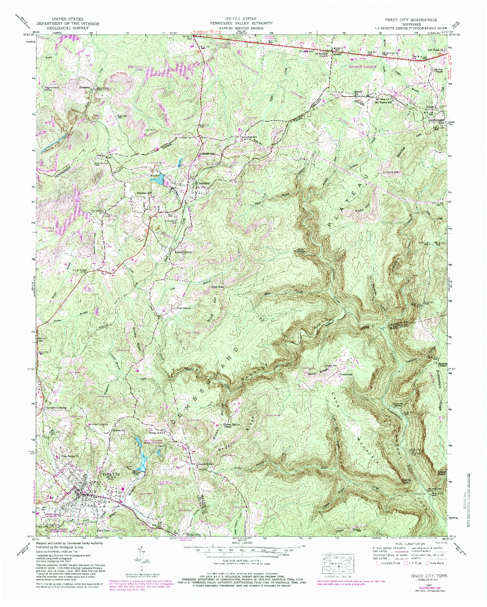 USGS 1:24000-SCALE QUADRANGLE FOR TRACY CITY, TN 1947