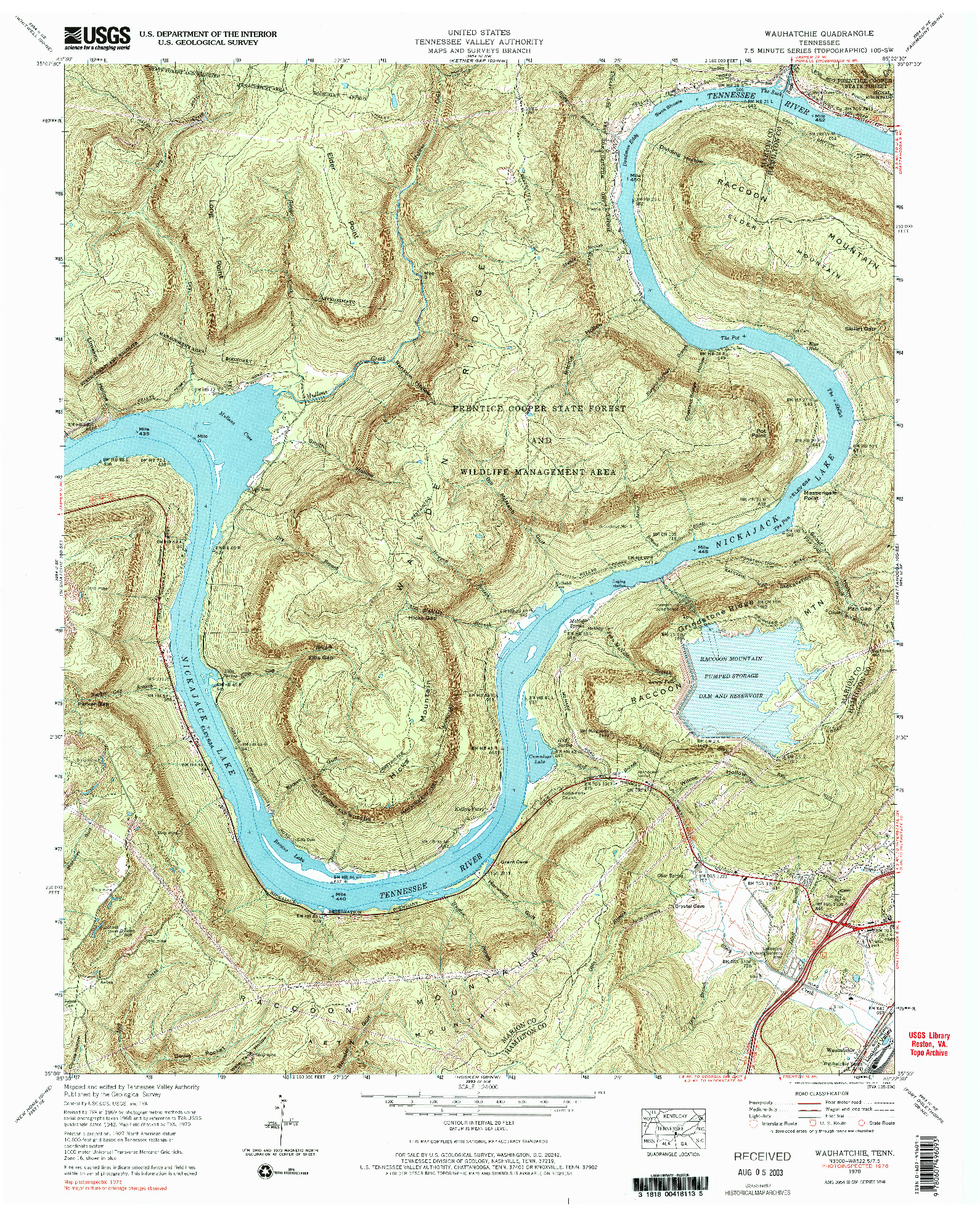 USGS 1:24000-SCALE QUADRANGLE FOR WAUHATCHIE, TN 1970