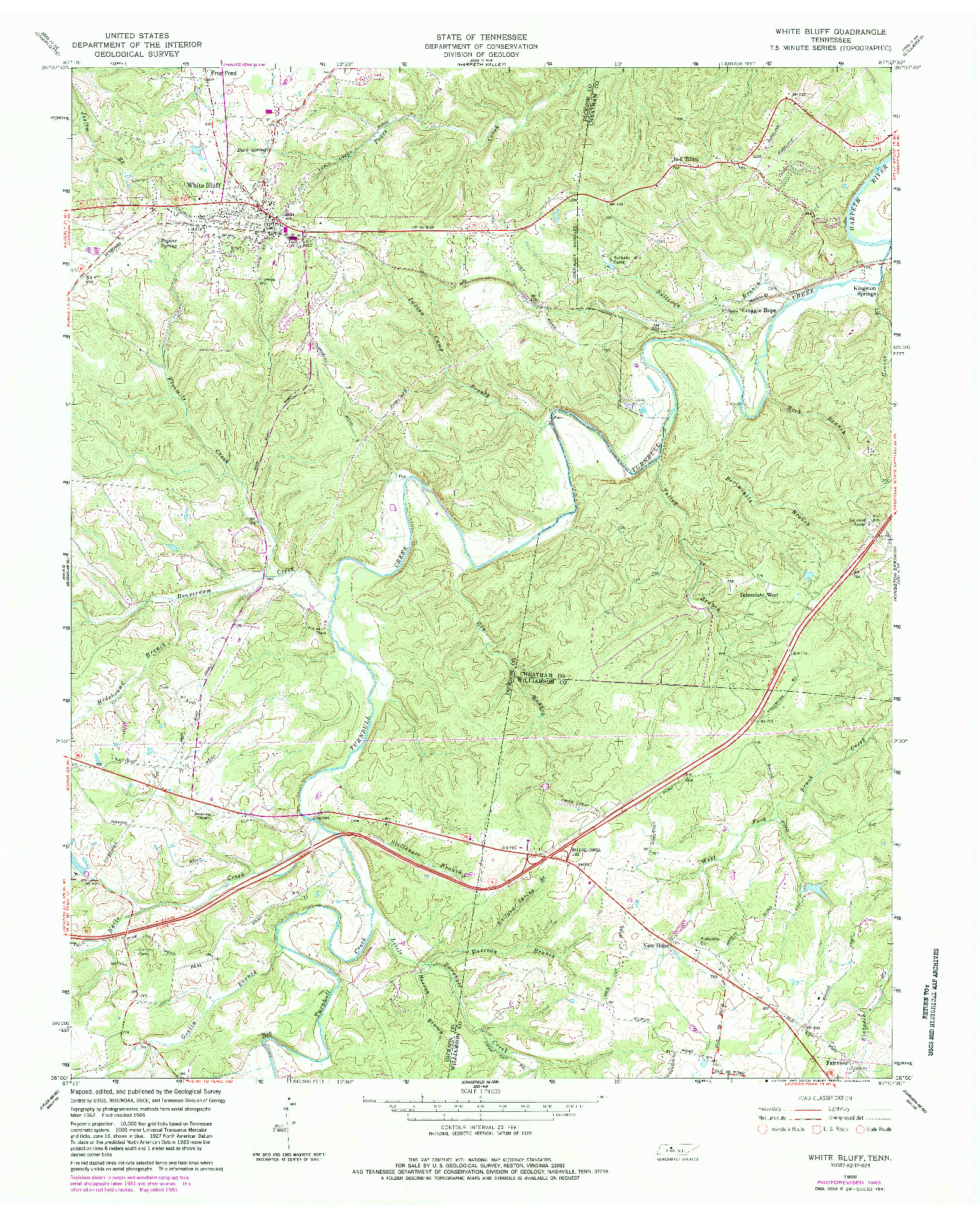 USGS 1:24000-SCALE QUADRANGLE FOR WHITE BLUFF, TN 1966