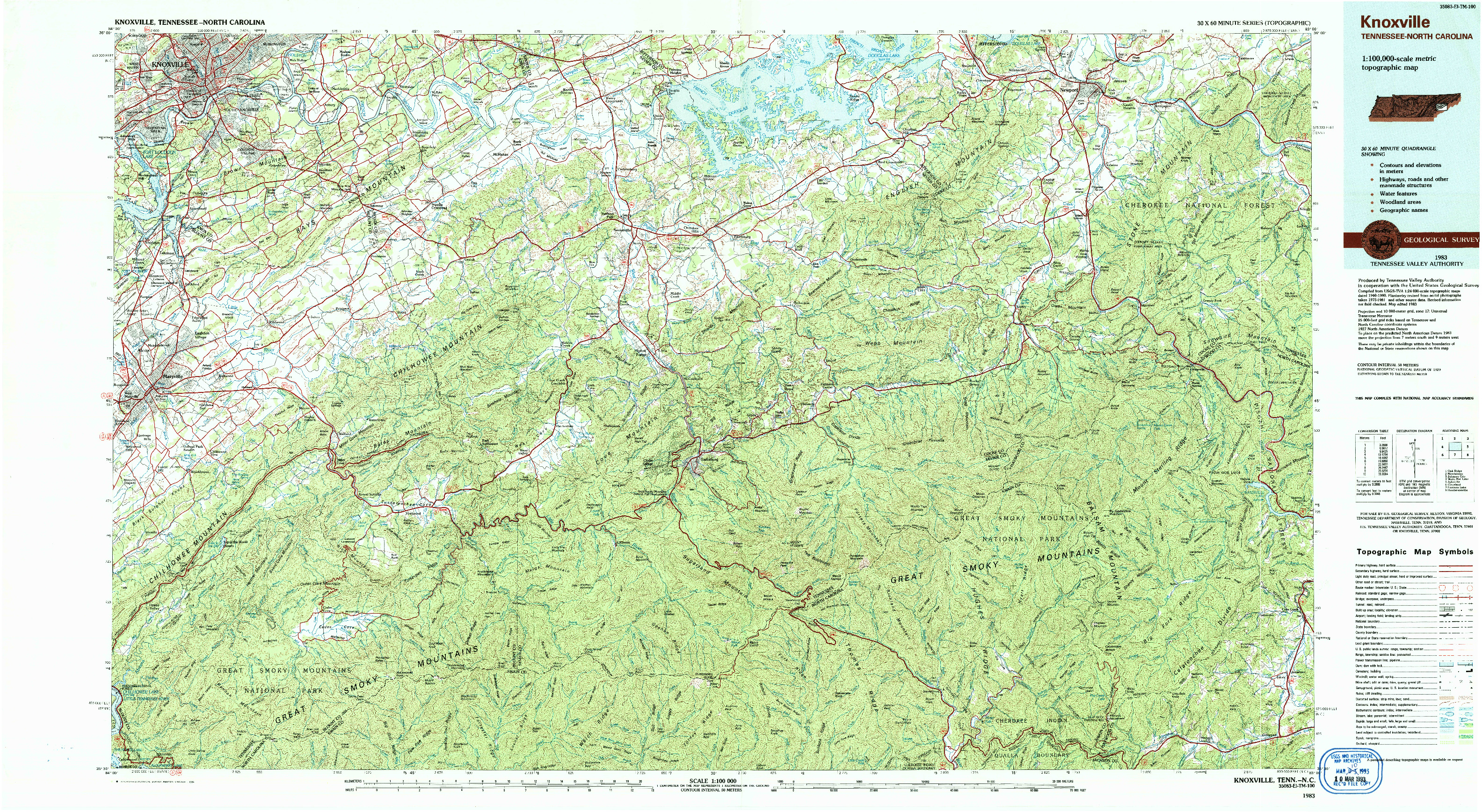 USGS 1:100000-SCALE QUADRANGLE FOR KNOXVILLE, TN 1983