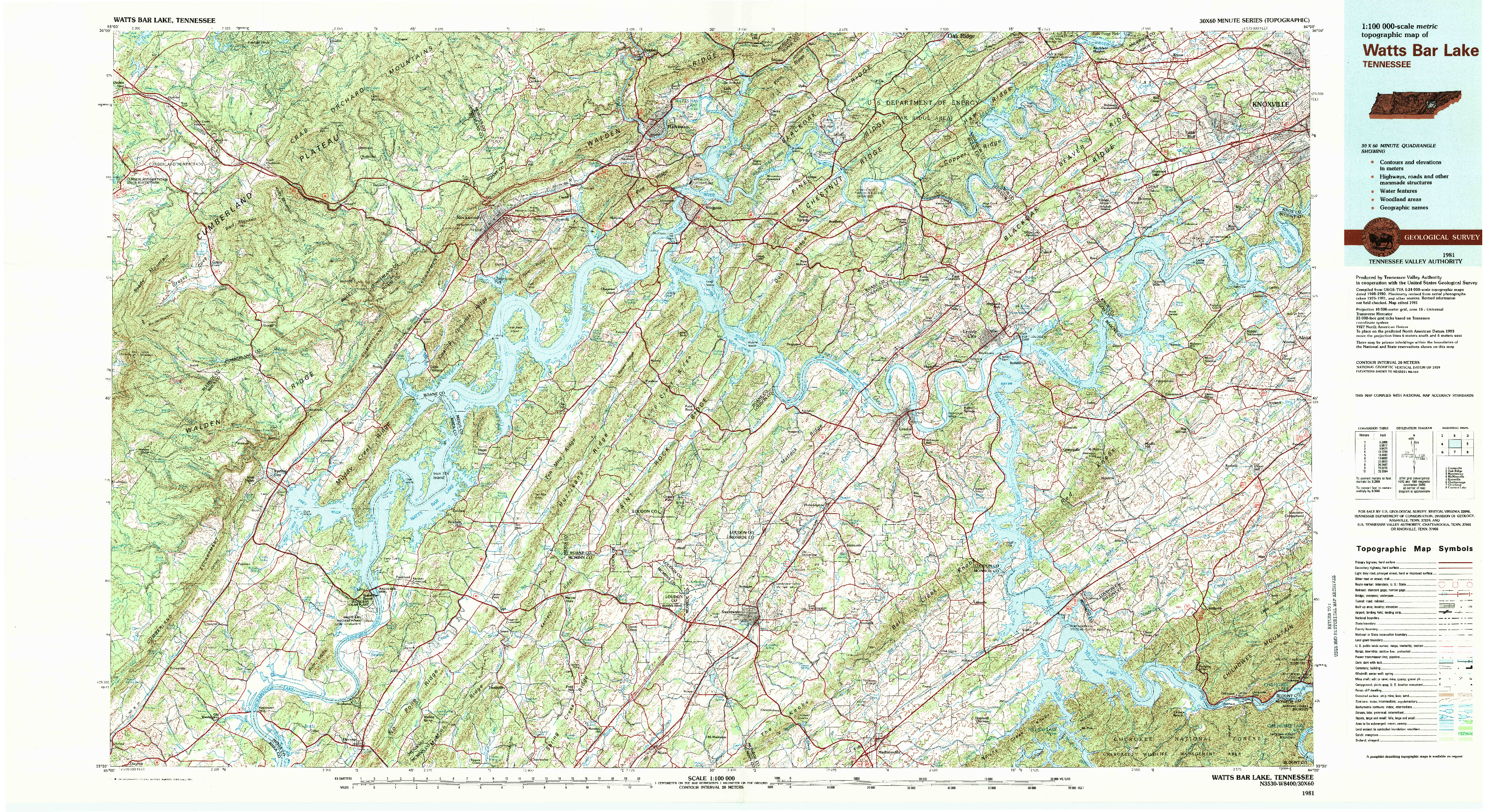 USGS 1:100000-SCALE QUADRANGLE FOR WATTS BAR LAKE, TN 1981