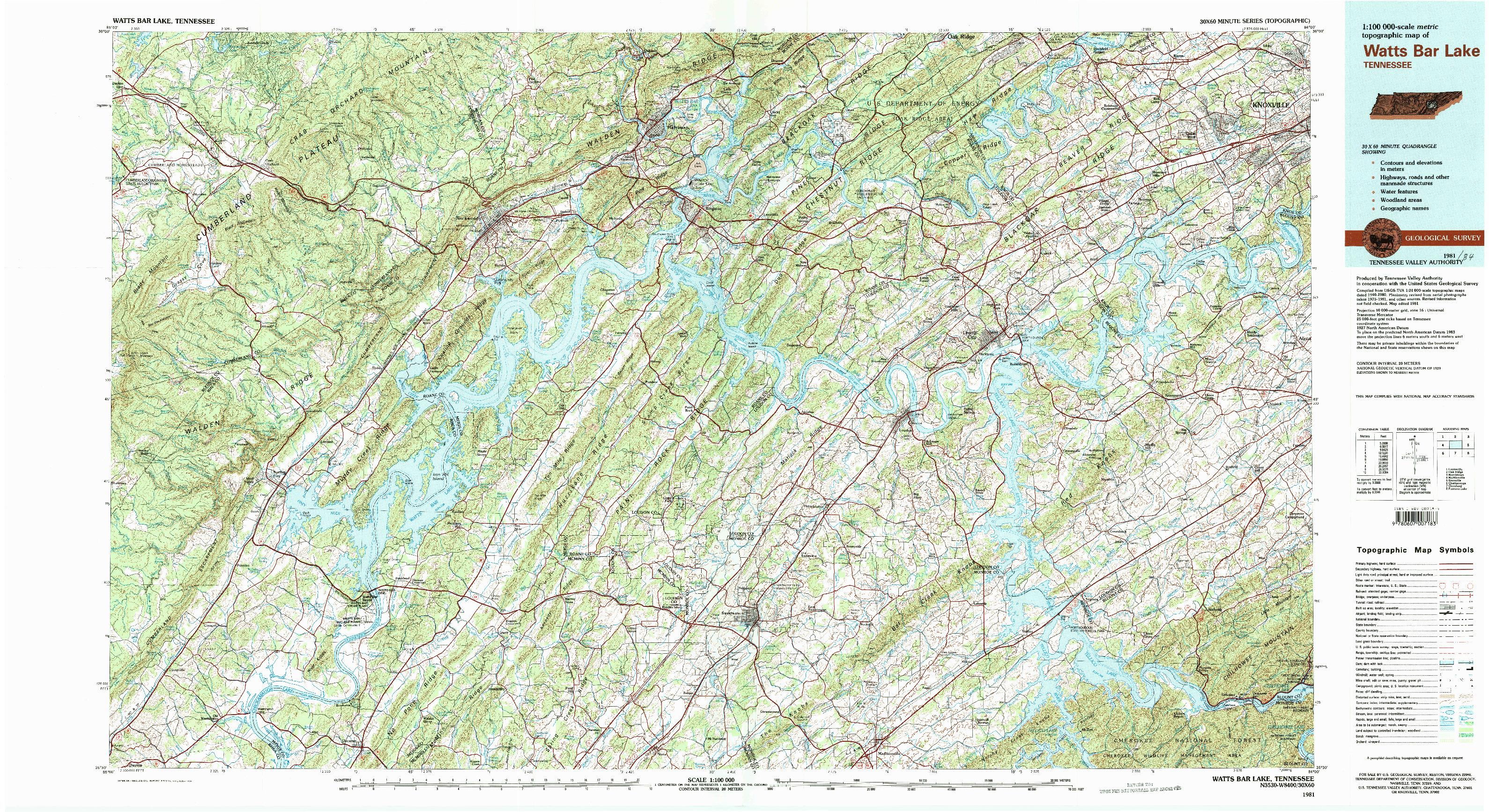 USGS 1:100000-SCALE QUADRANGLE FOR WATTS BAR LAKE, TN 1981