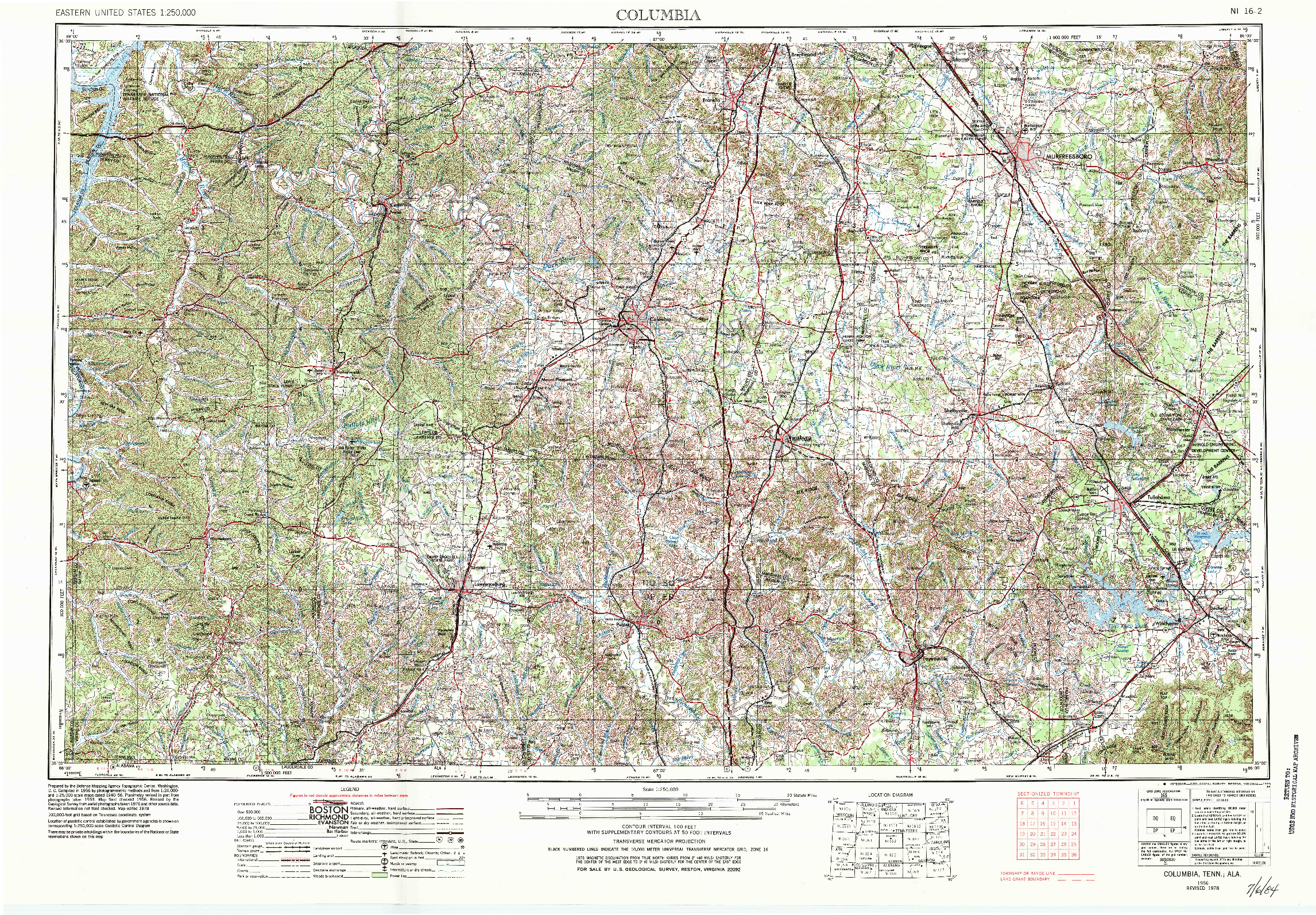 USGS 1:250000-SCALE QUADRANGLE FOR COLUMBIA, TN 1956