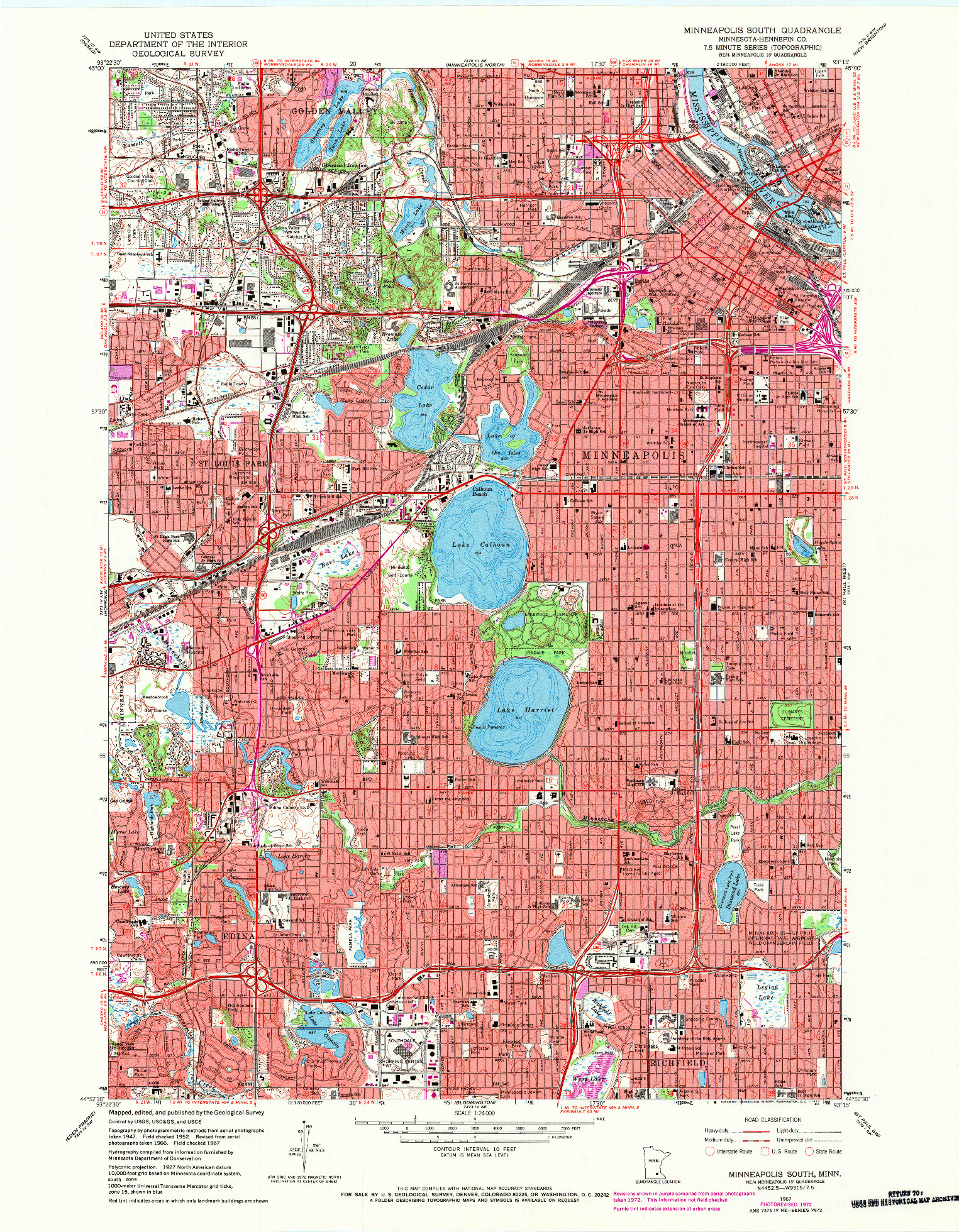 USGS 1:24000-SCALE QUADRANGLE FOR MINNEAPOLIS SOUTH, MN 1967