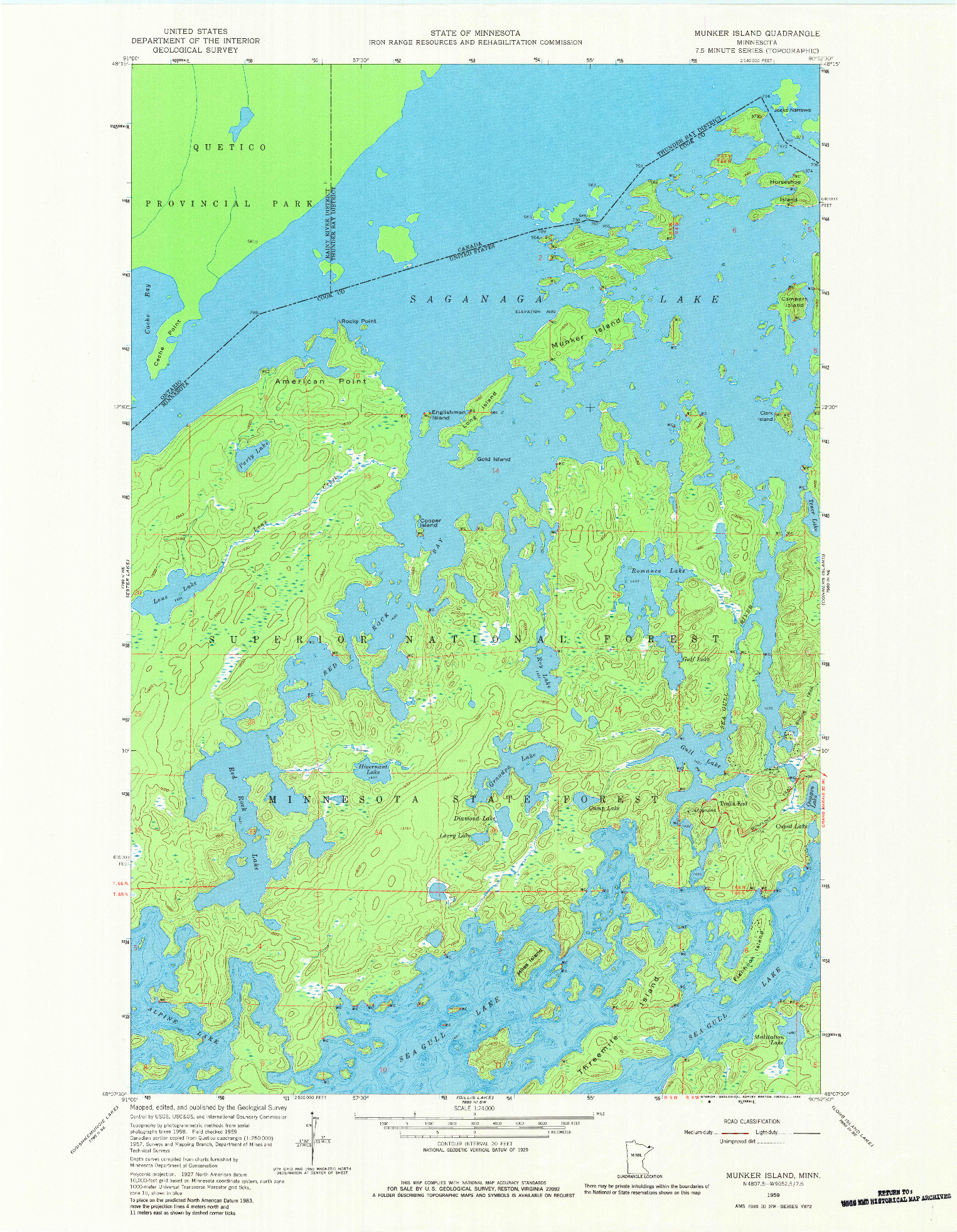 USGS 1:24000-SCALE QUADRANGLE FOR MUNKER ISLAND, MN 1959