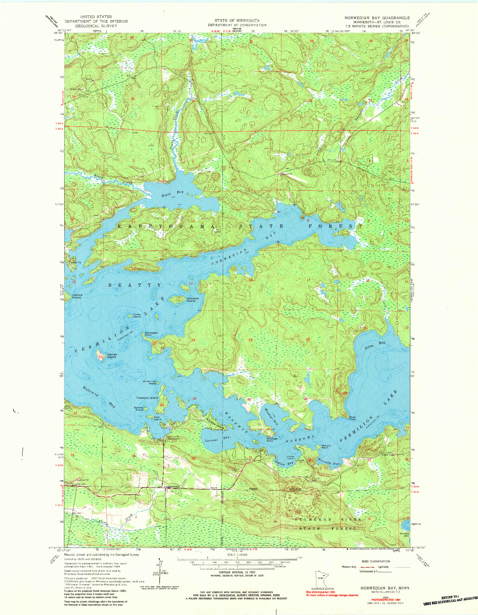 USGS 1:24000-SCALE QUADRANGLE FOR NORWEGIAN BAY, MN 1964