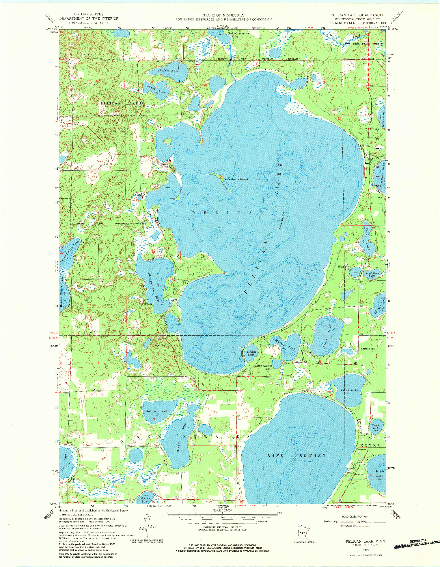USGS 1:24000-SCALE QUADRANGLE FOR PELICAN LAKE, MN 1959