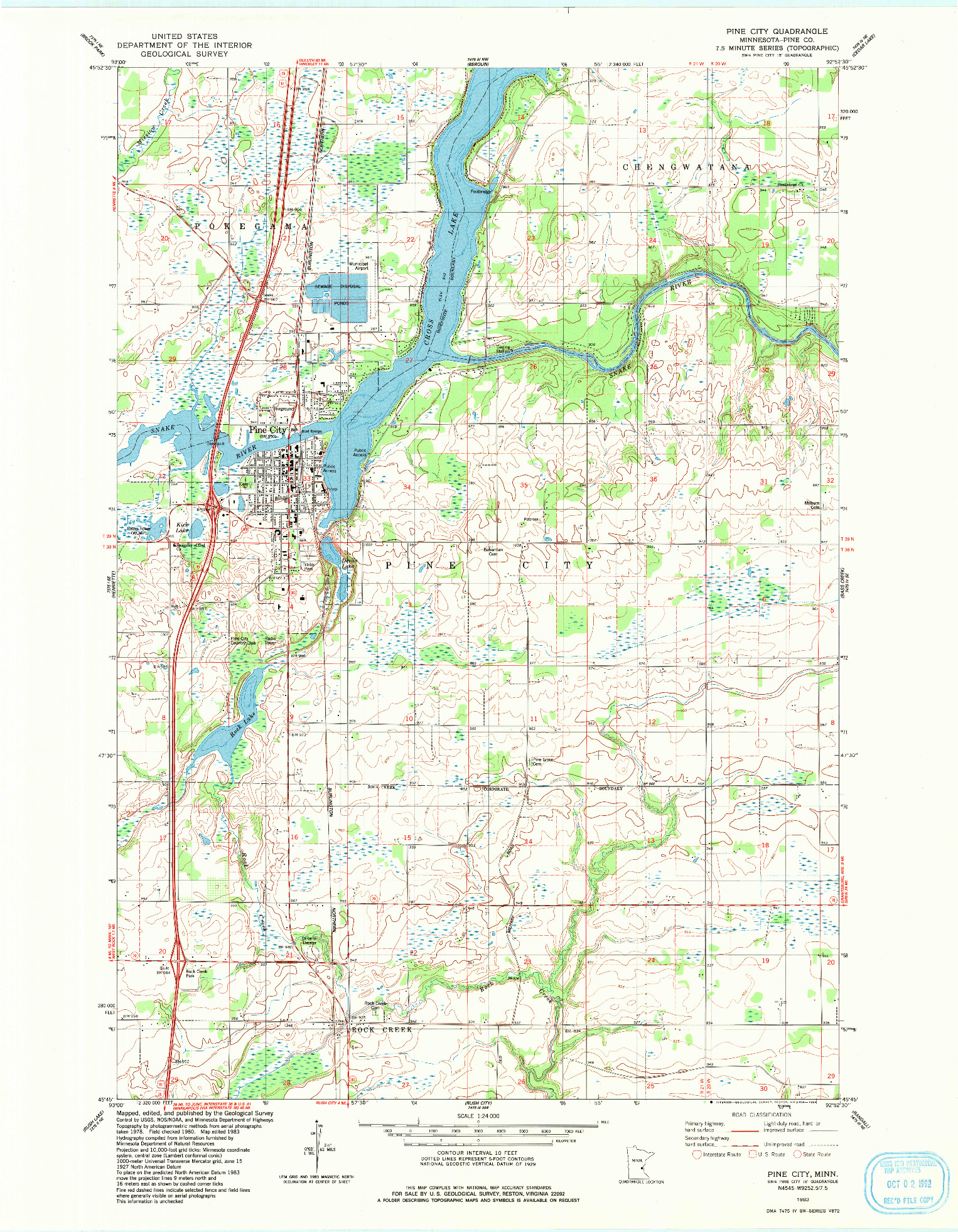 USGS 1:24000-SCALE QUADRANGLE FOR PINE CITY, MN 1983