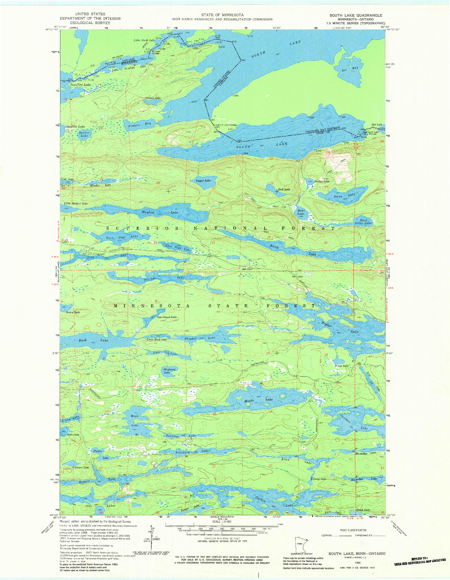 USGS 1:24000-SCALE QUADRANGLE FOR SOUTH LAKE, MN 1960