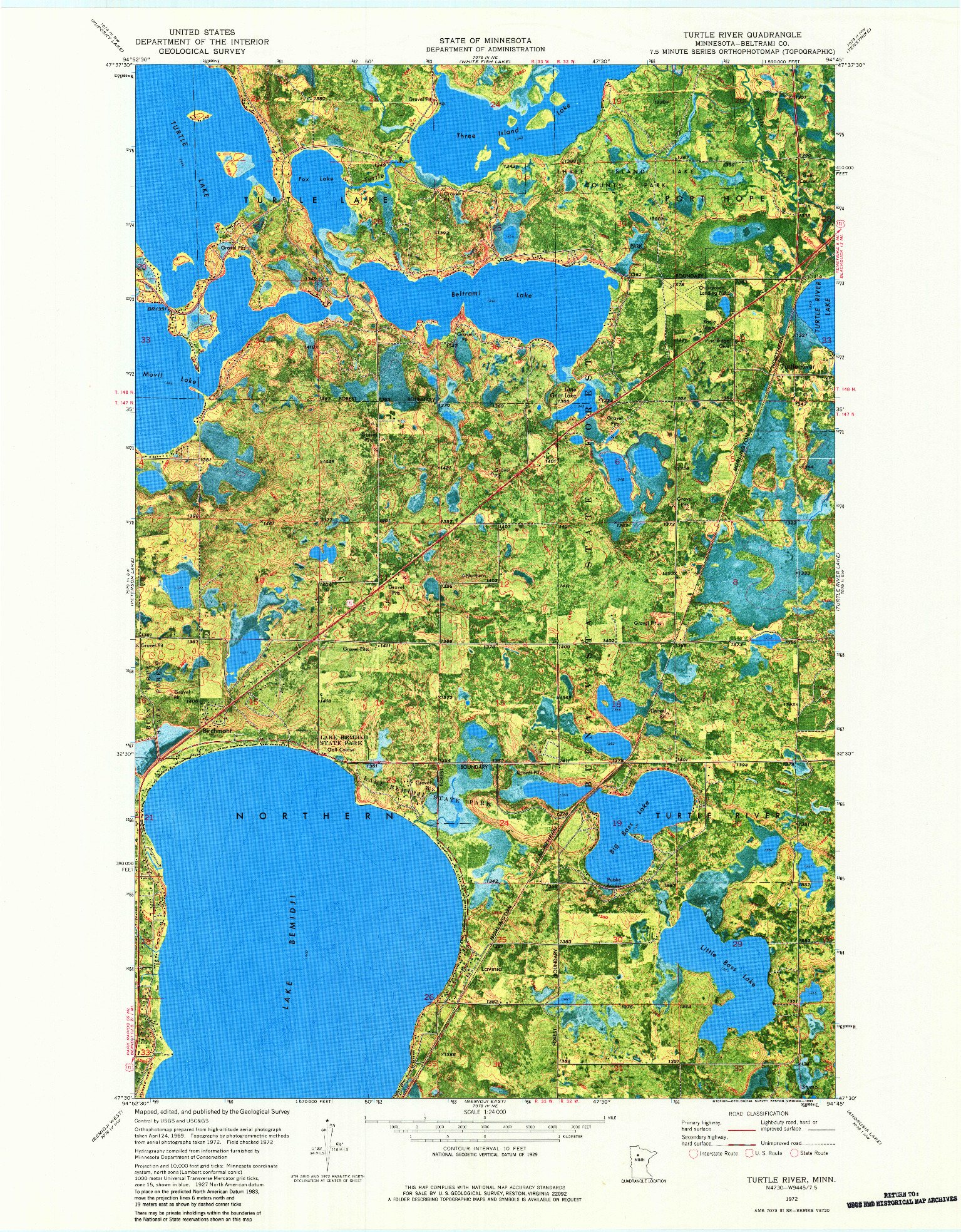 USGS 1:24000-SCALE QUADRANGLE FOR TURTLE RIVER, MN 1972