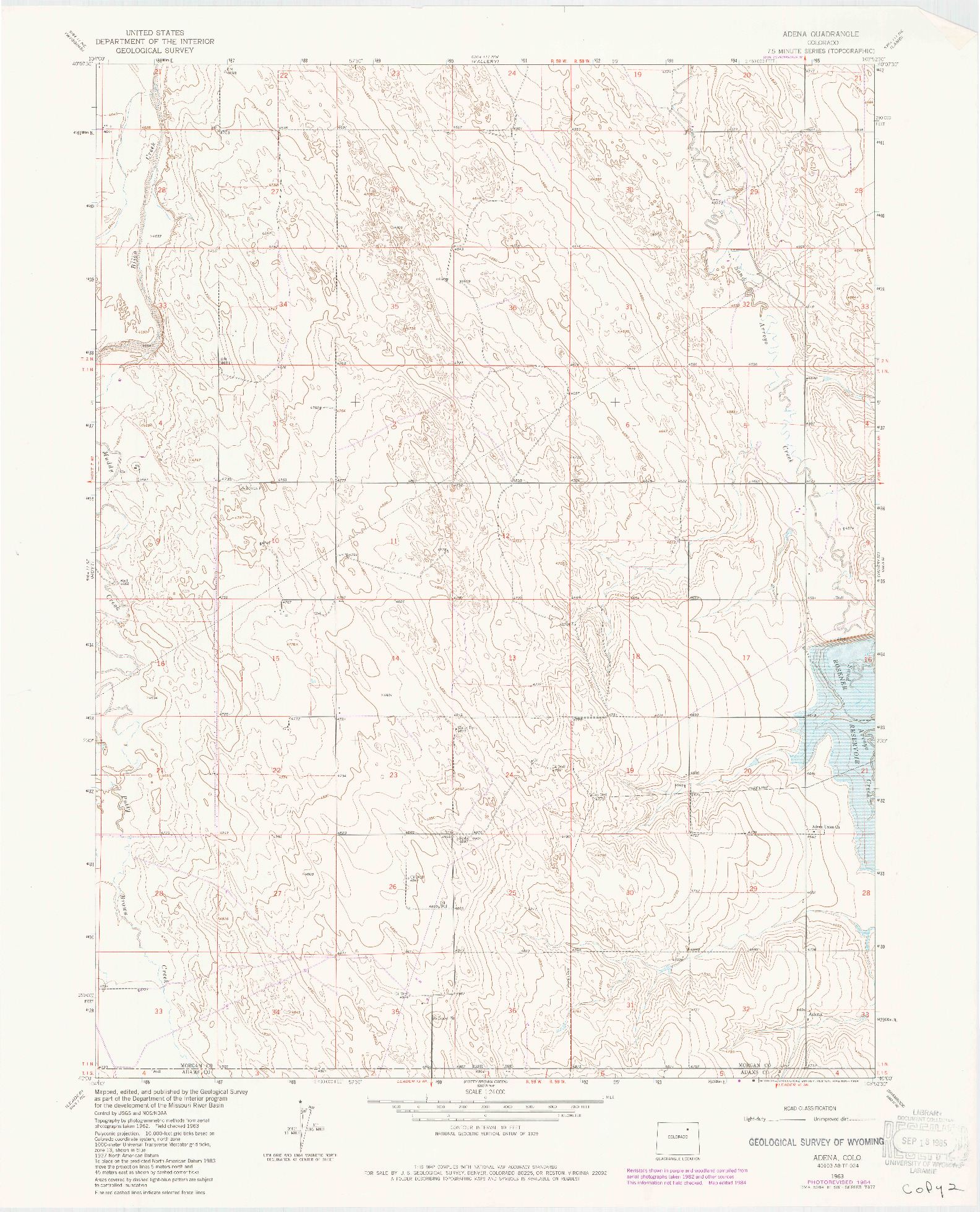 USGS 1:24000-SCALE QUADRANGLE FOR ADENA, CO 1963