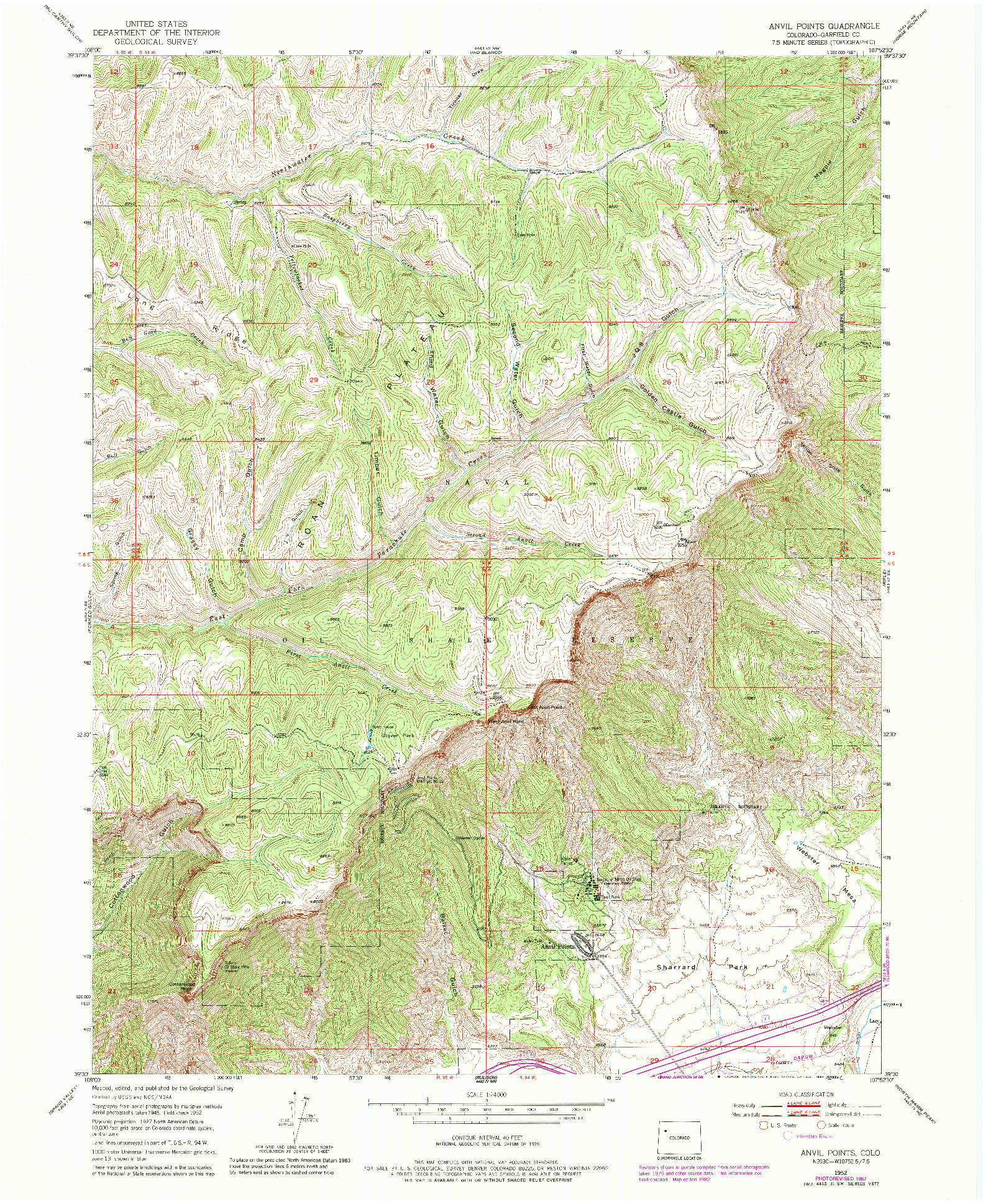 USGS 1:24000-SCALE QUADRANGLE FOR ANVIL POINTS, CO 1952