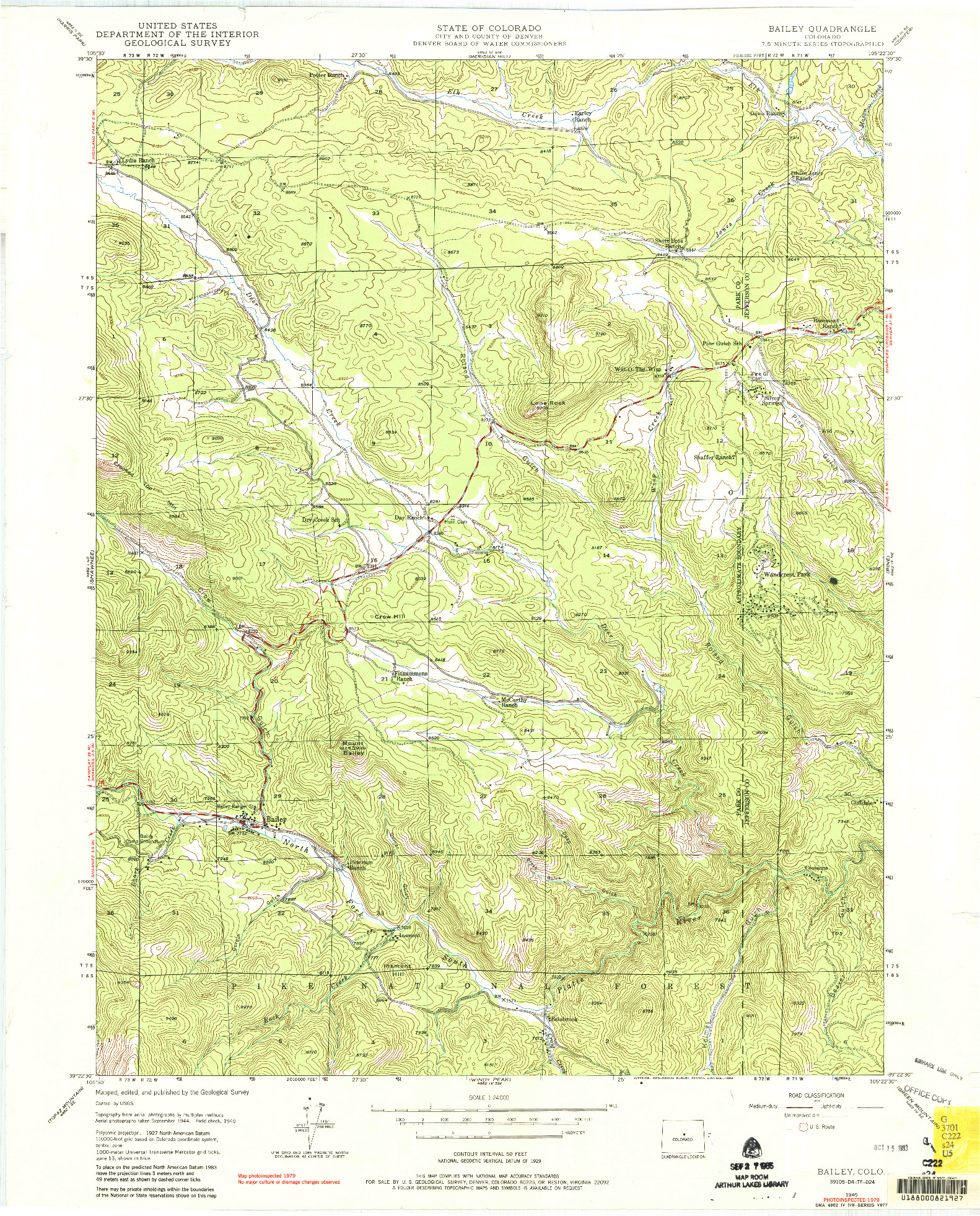 USGS 1:24000-SCALE QUADRANGLE FOR BAILEY, CO 1945