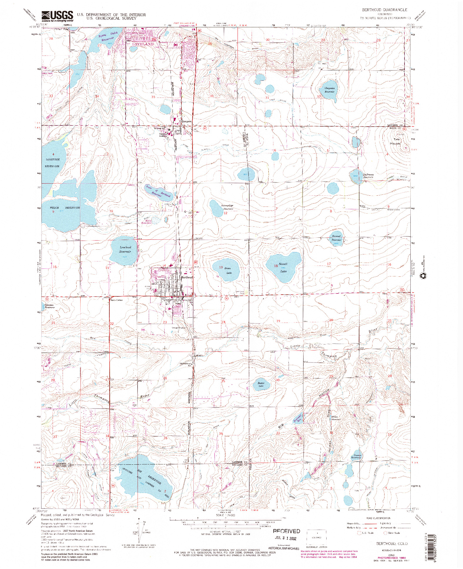 USGS 1:24000-SCALE QUADRANGLE FOR BERTHOUD, CO 1960
