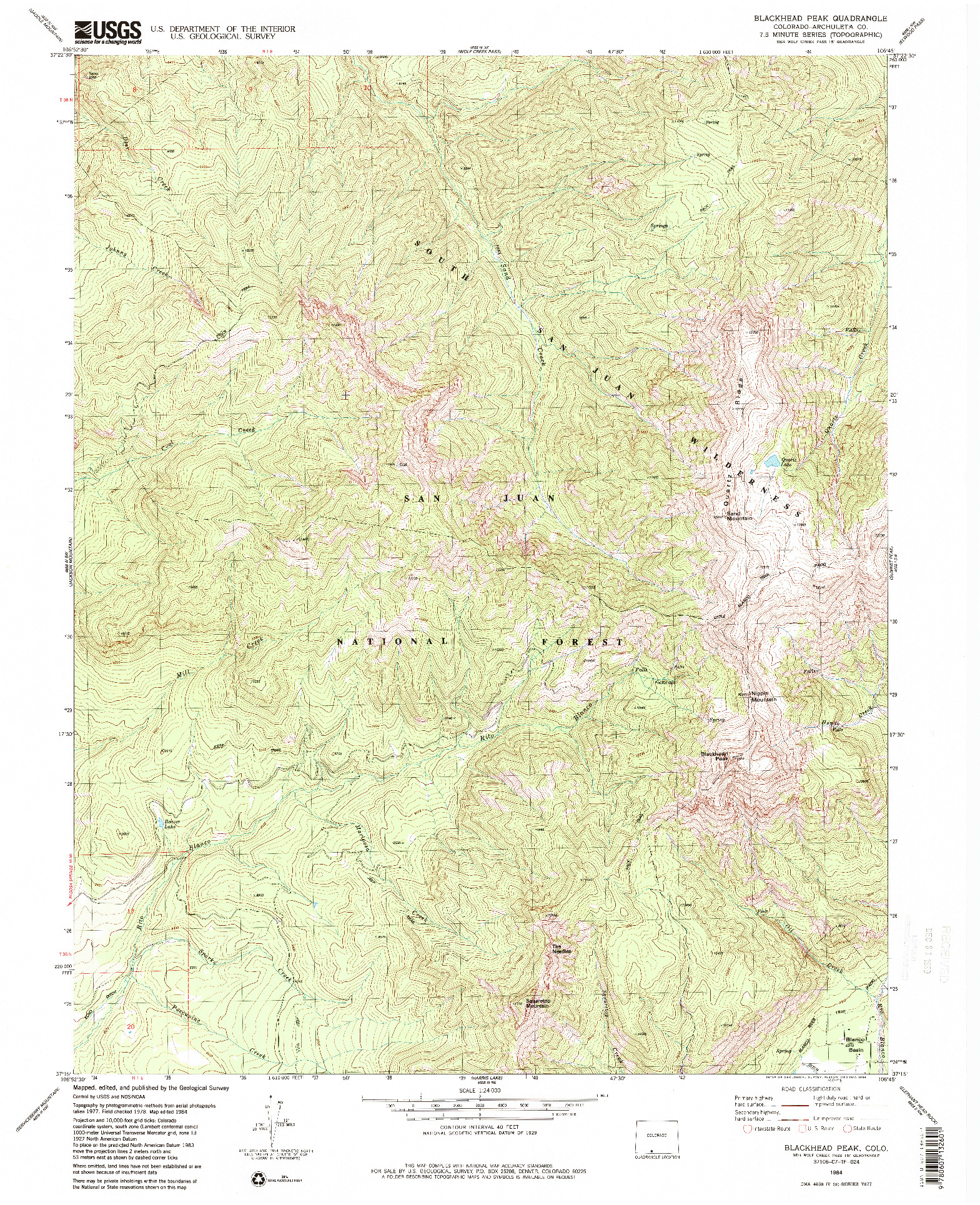 USGS 1:24000-SCALE QUADRANGLE FOR BLACKHEAD PEAK, CO 1984